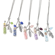 Natural Crystal Chips Wishing Bottle Pendant Necklace