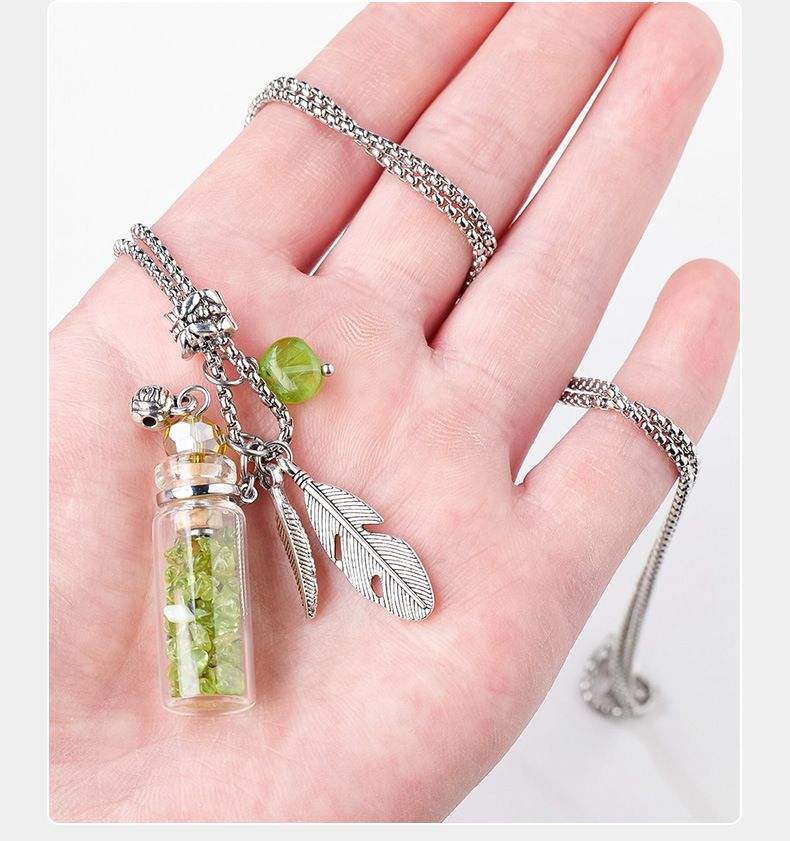 Natural Crystal Chips Wishing Bottle Pendant Necklace