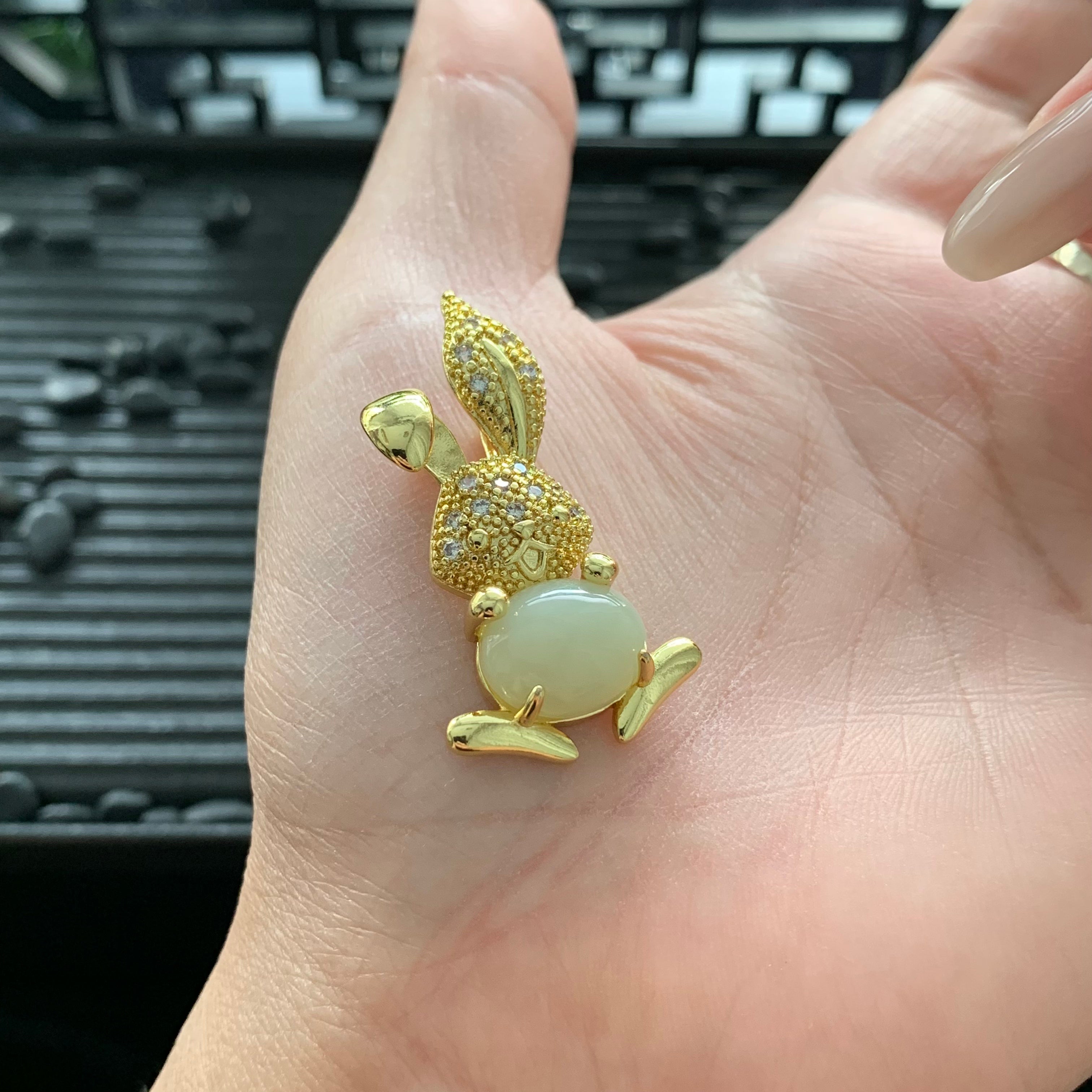 Hetian Jade Inlaid White Jade Cabochon Rabbit Pendant