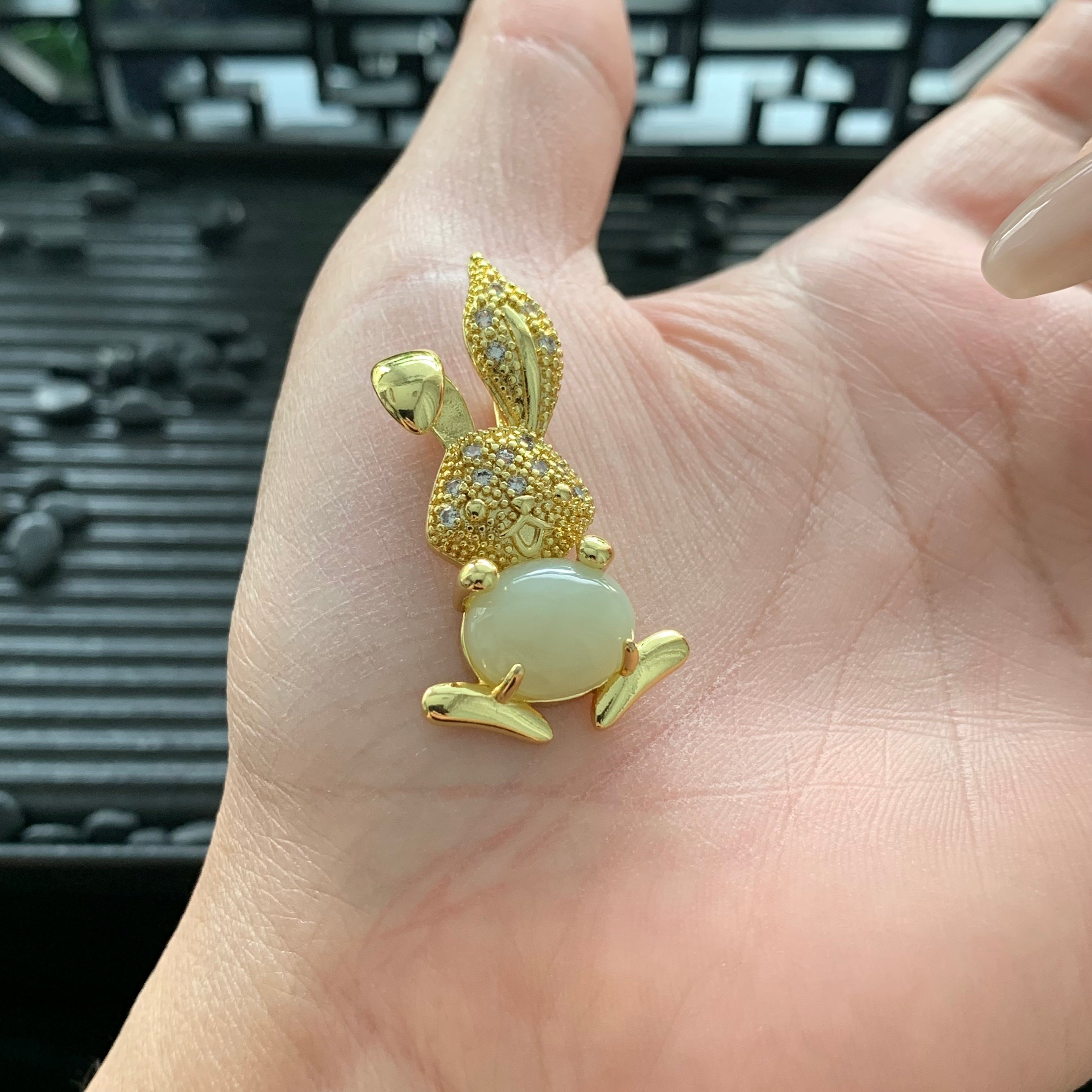 Hetian Jade Inlaid White Jade Cabochon Rabbit Pendant