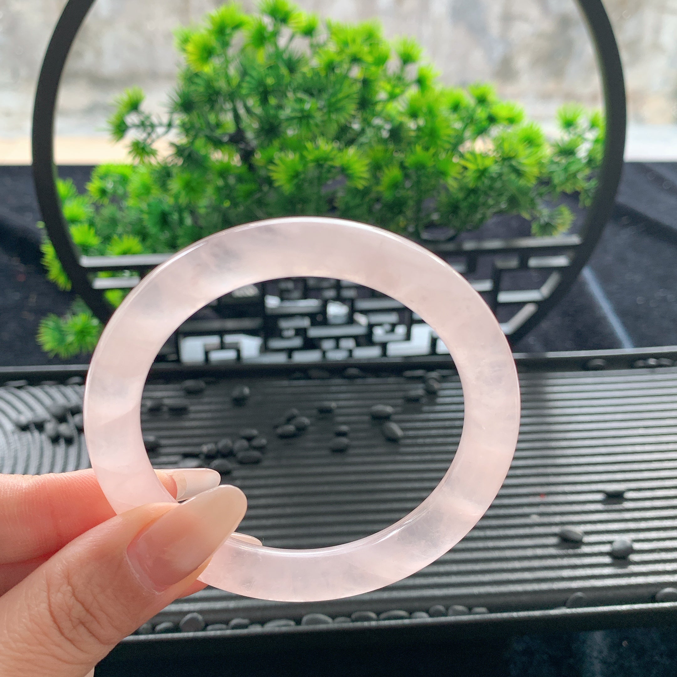 Rose Quartz Round - Bar Bangle