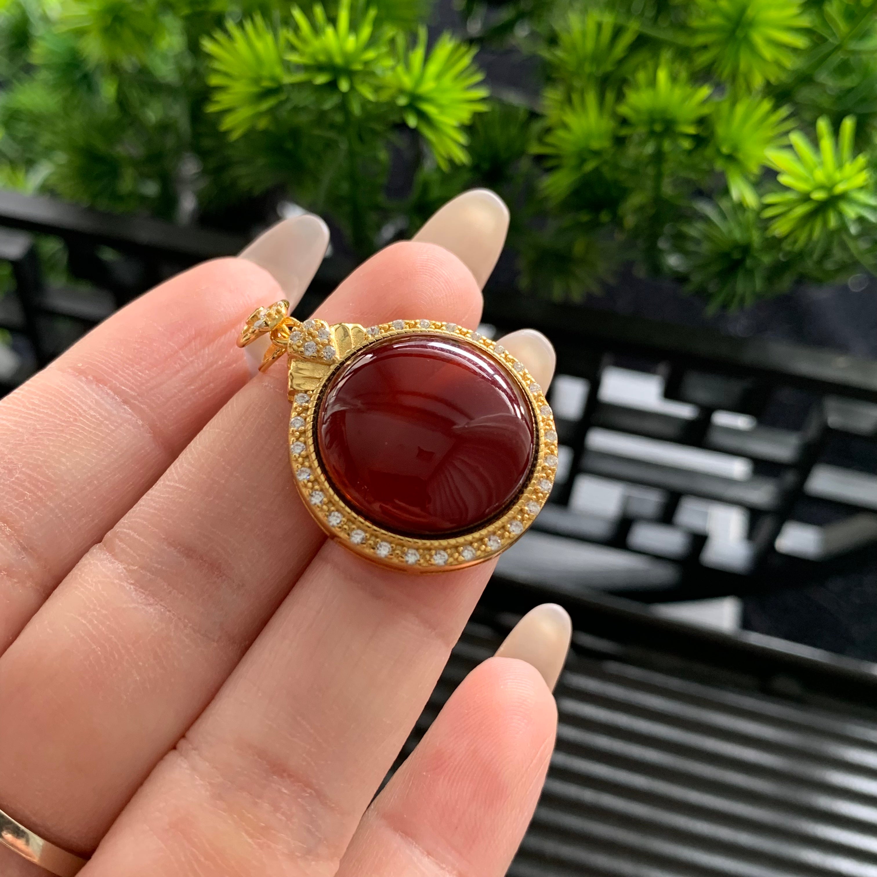 S925 Sterling Silver Blood Amber Pendant