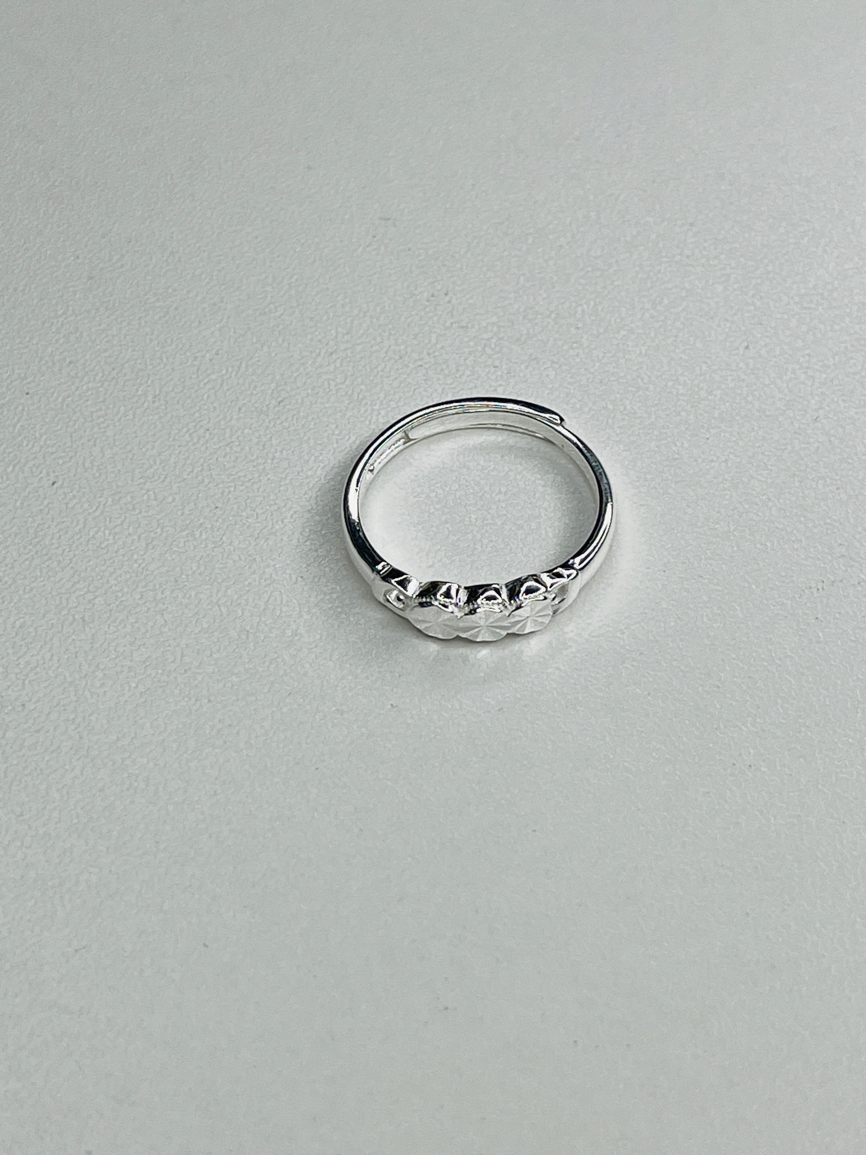 Silver Adjustable Ring with Three Floral Hearts