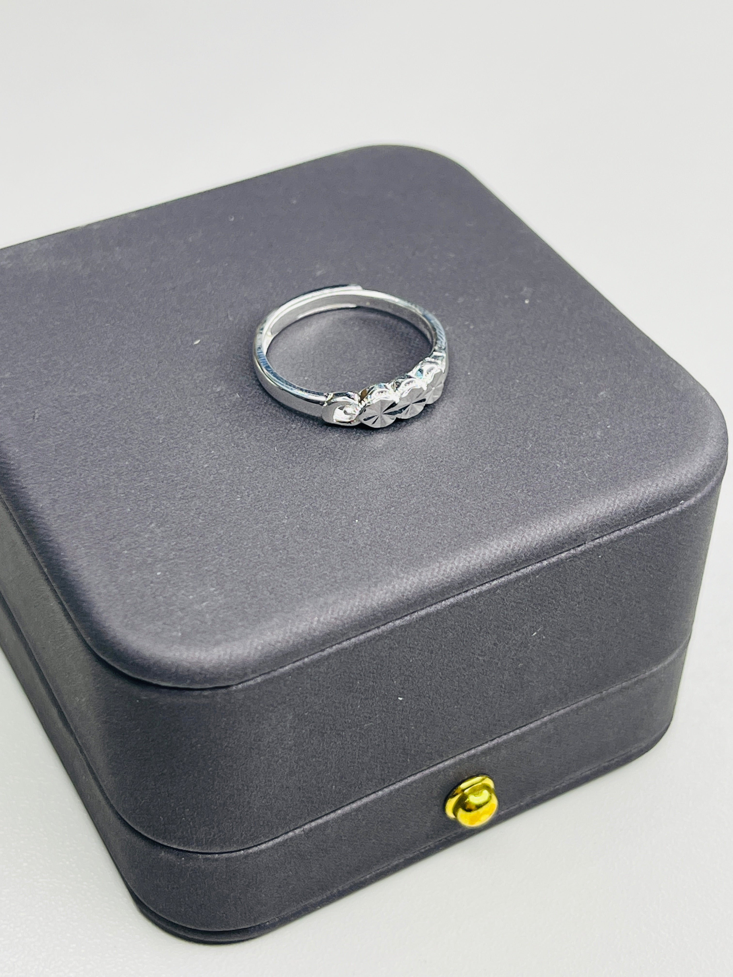 Silver Adjustable Ring with Three Floral Hearts