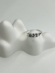 Silver Adjustable Ring with Three Floral Hearts
