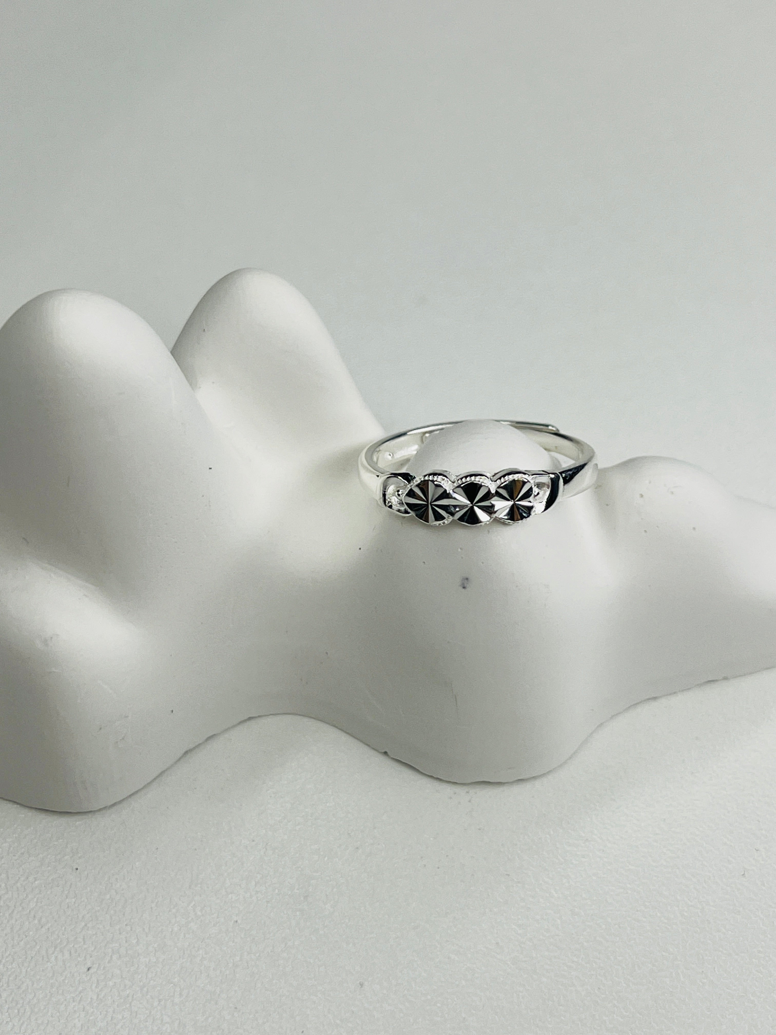 Silver Adjustable Ring with Three Floral Hearts