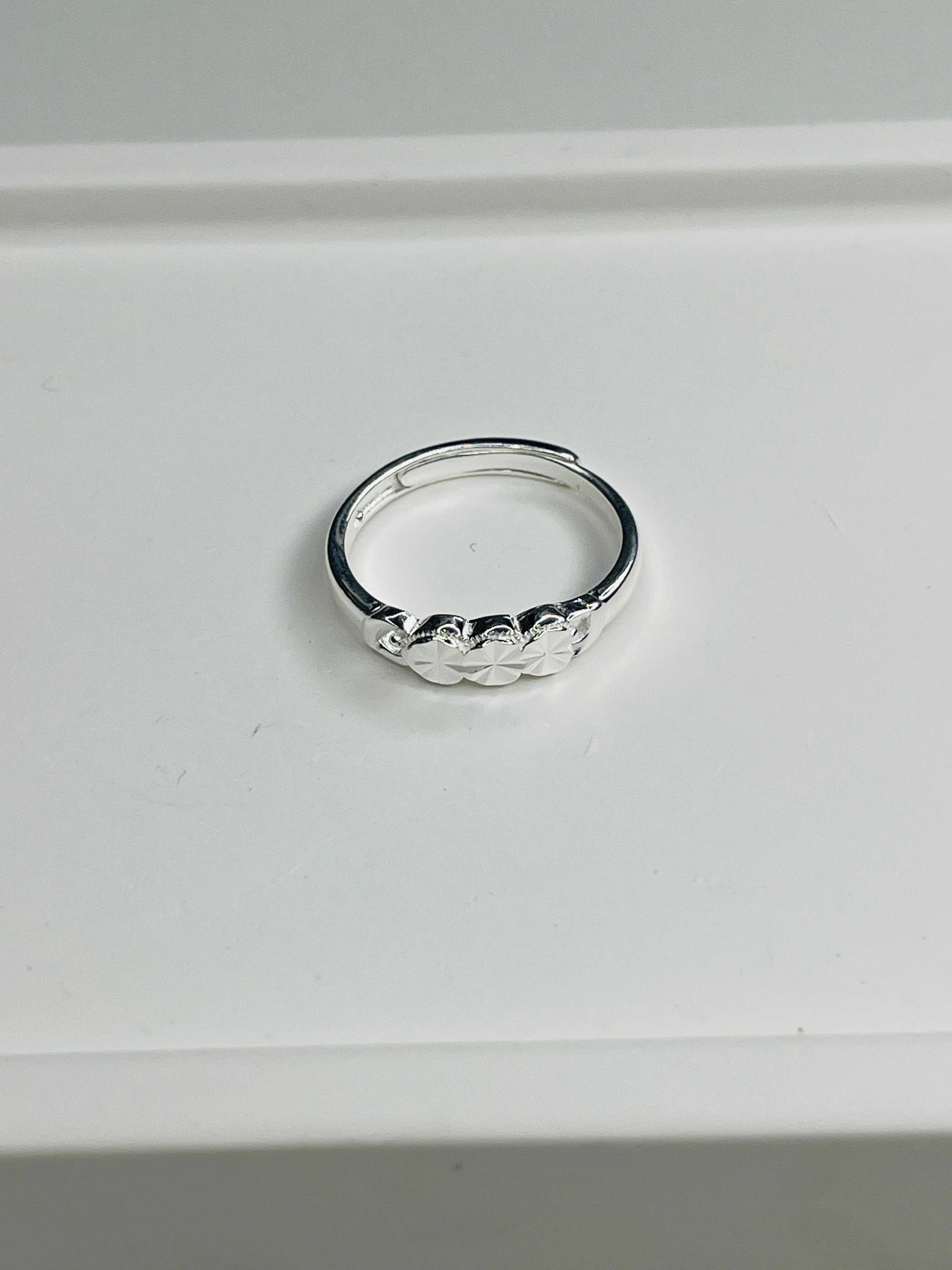 Silver Adjustable Ring with Three Floral Hearts