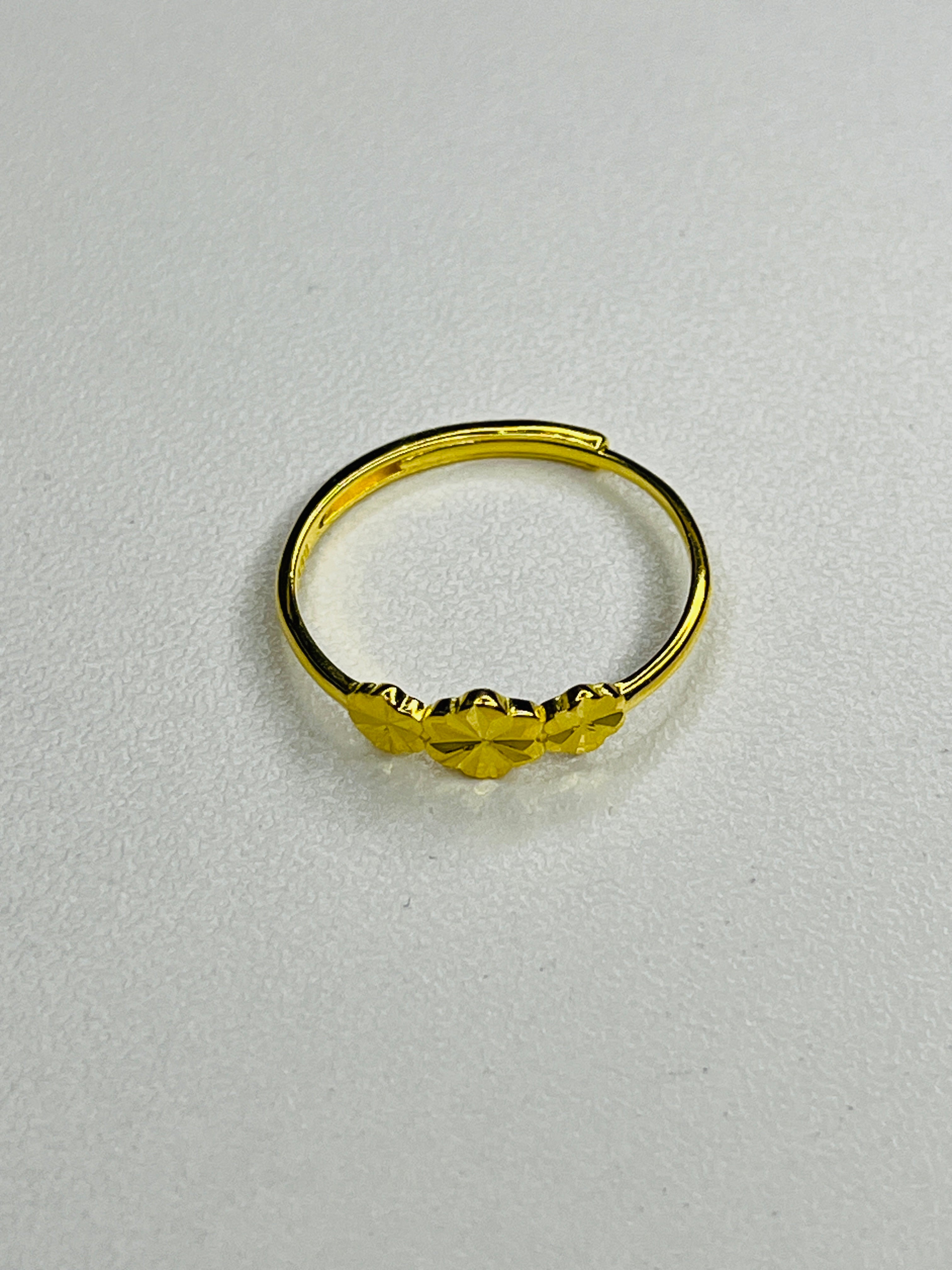 Gold-Plated Silver Adjustable Ring with Three Floral Hearts