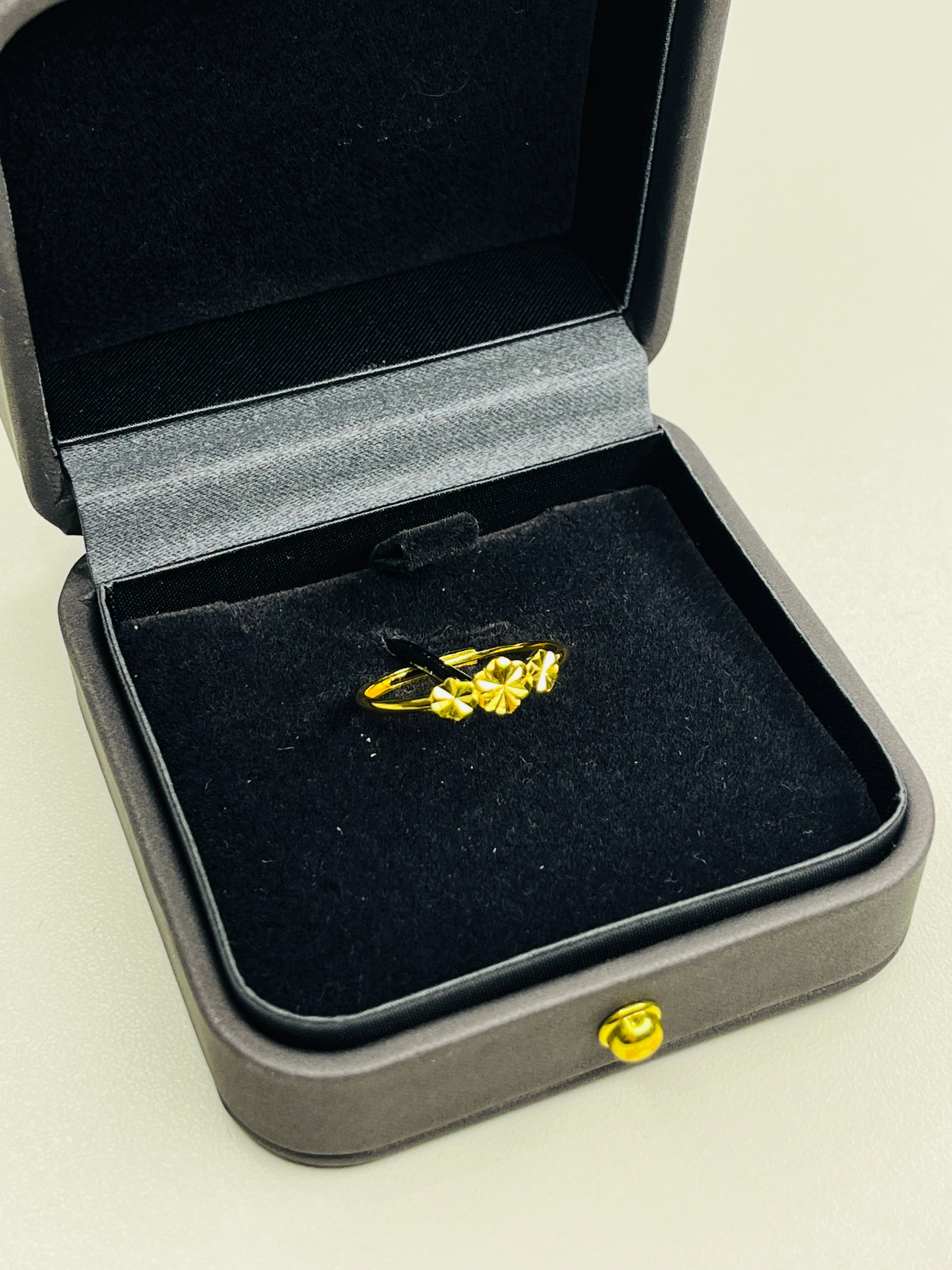 Gold-Plated Silver Adjustable Ring with Three Floral Hearts