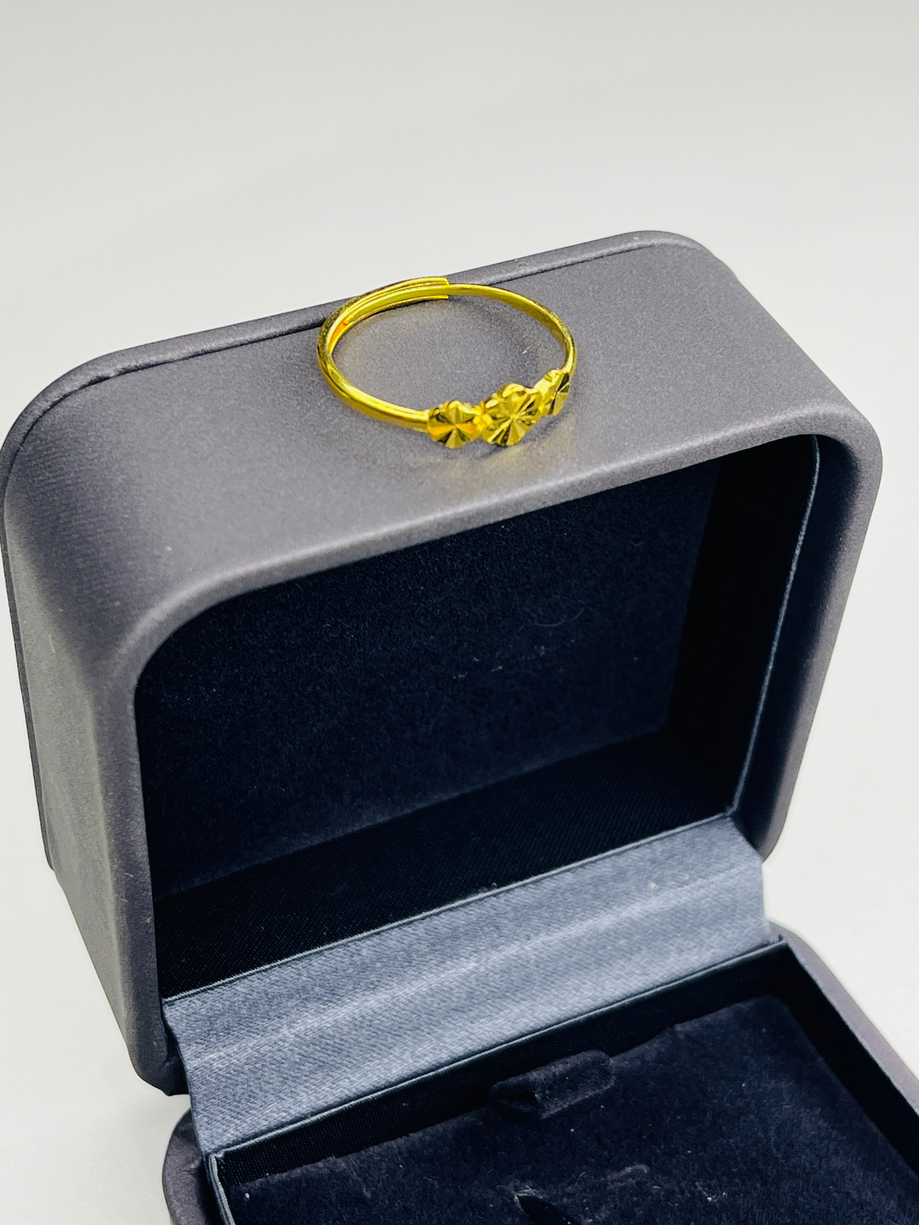 Gold-Plated Silver Adjustable Ring with Three Floral Hearts