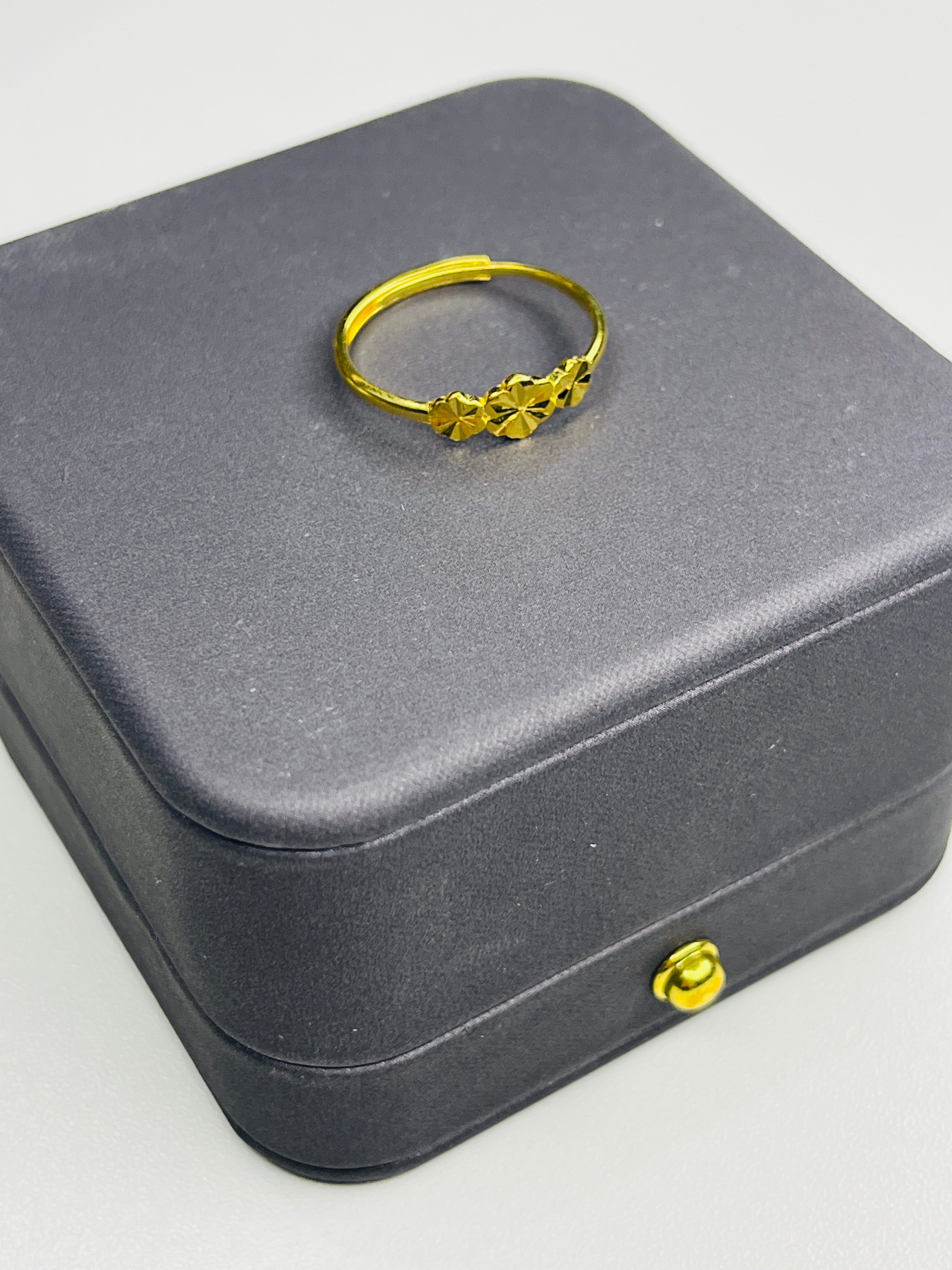 Gold-Plated Silver Adjustable Ring with Three Floral Hearts