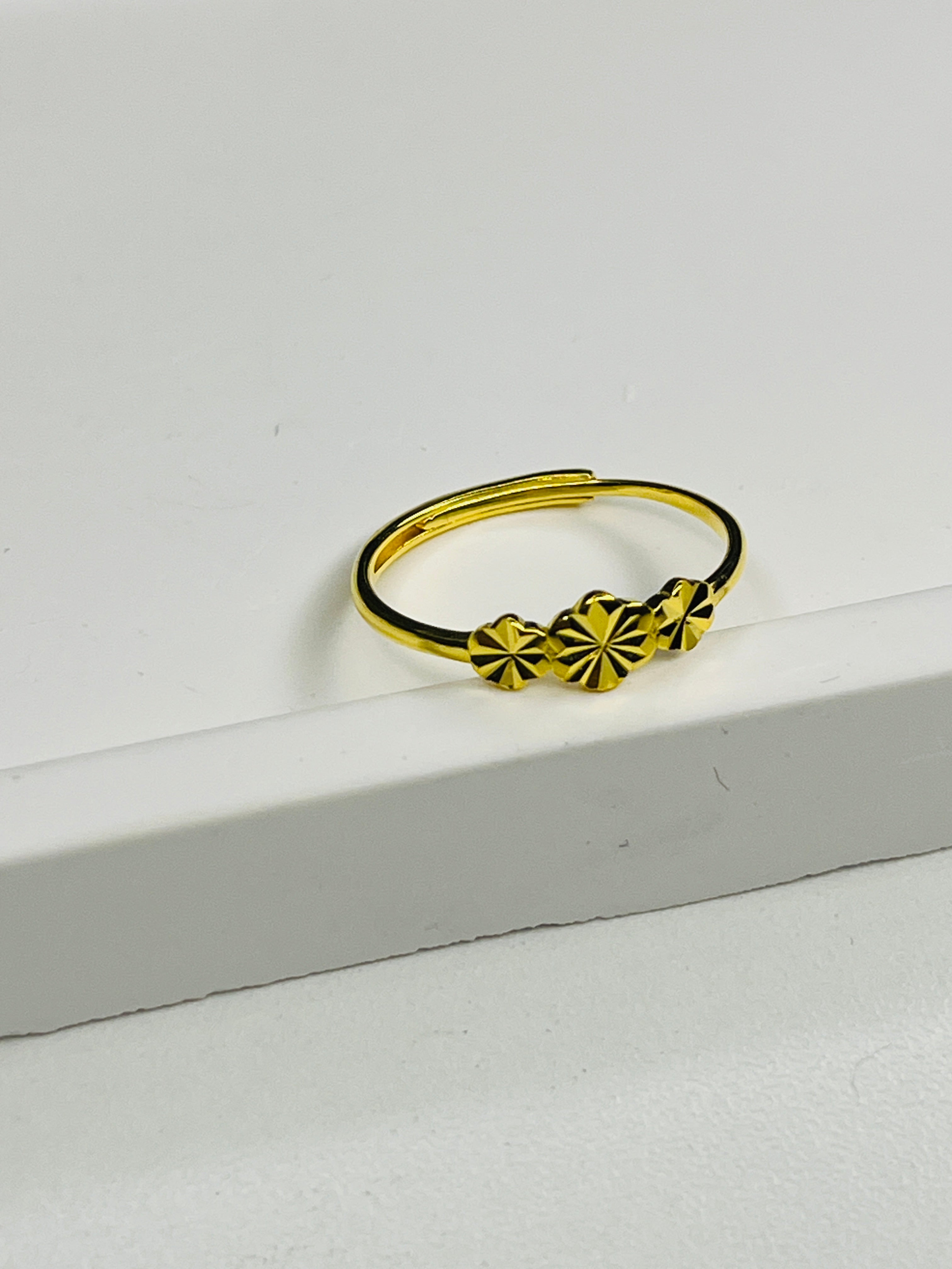 Gold-Plated Silver Adjustable Ring with Three Floral Hearts