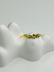 Gold-Plated Silver Adjustable Ring with Three Floral Hearts