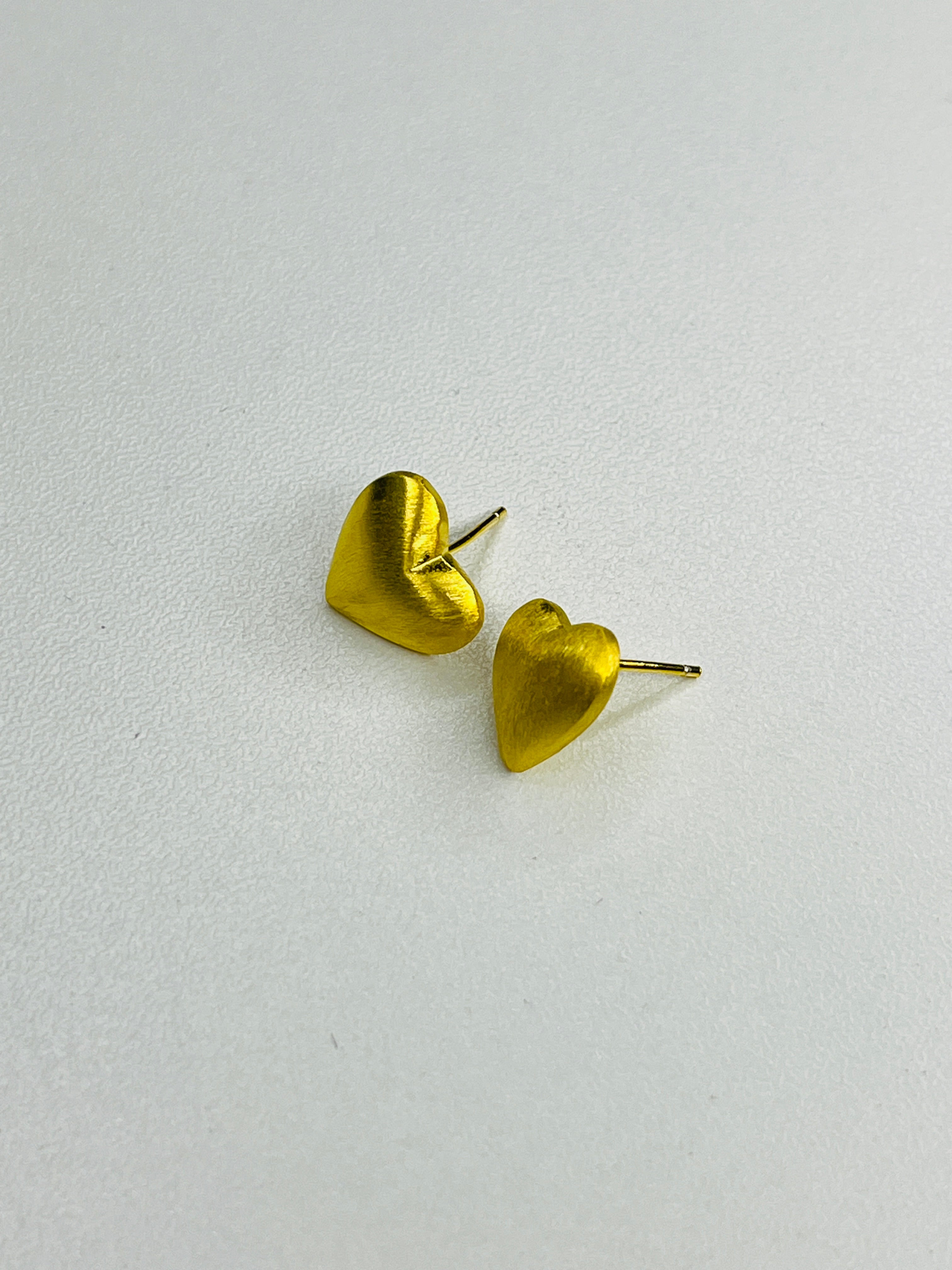 Gold-Plated Silver Brushed Heart Stud Earrings