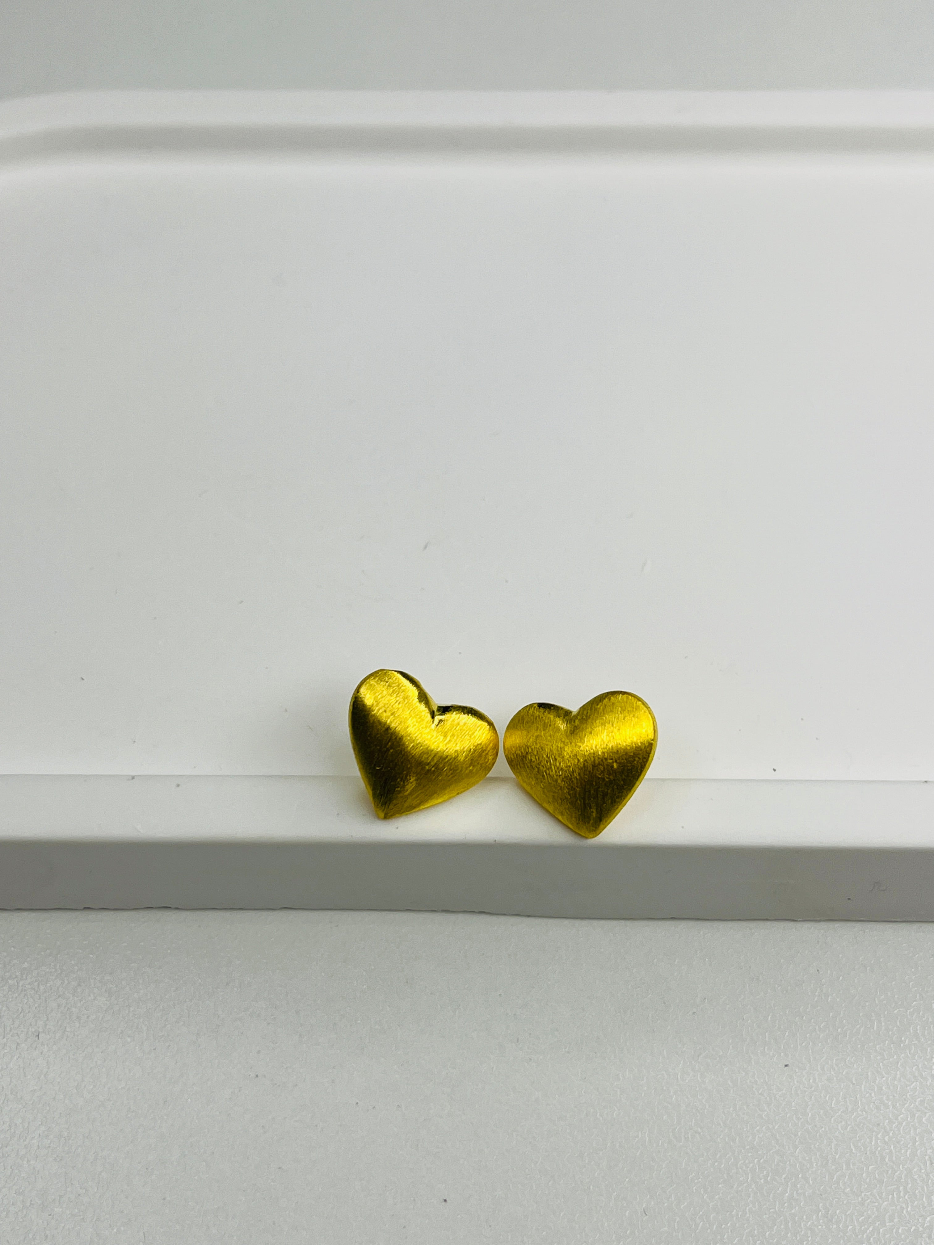Gold-Plated Silver Brushed Heart Stud Earrings
