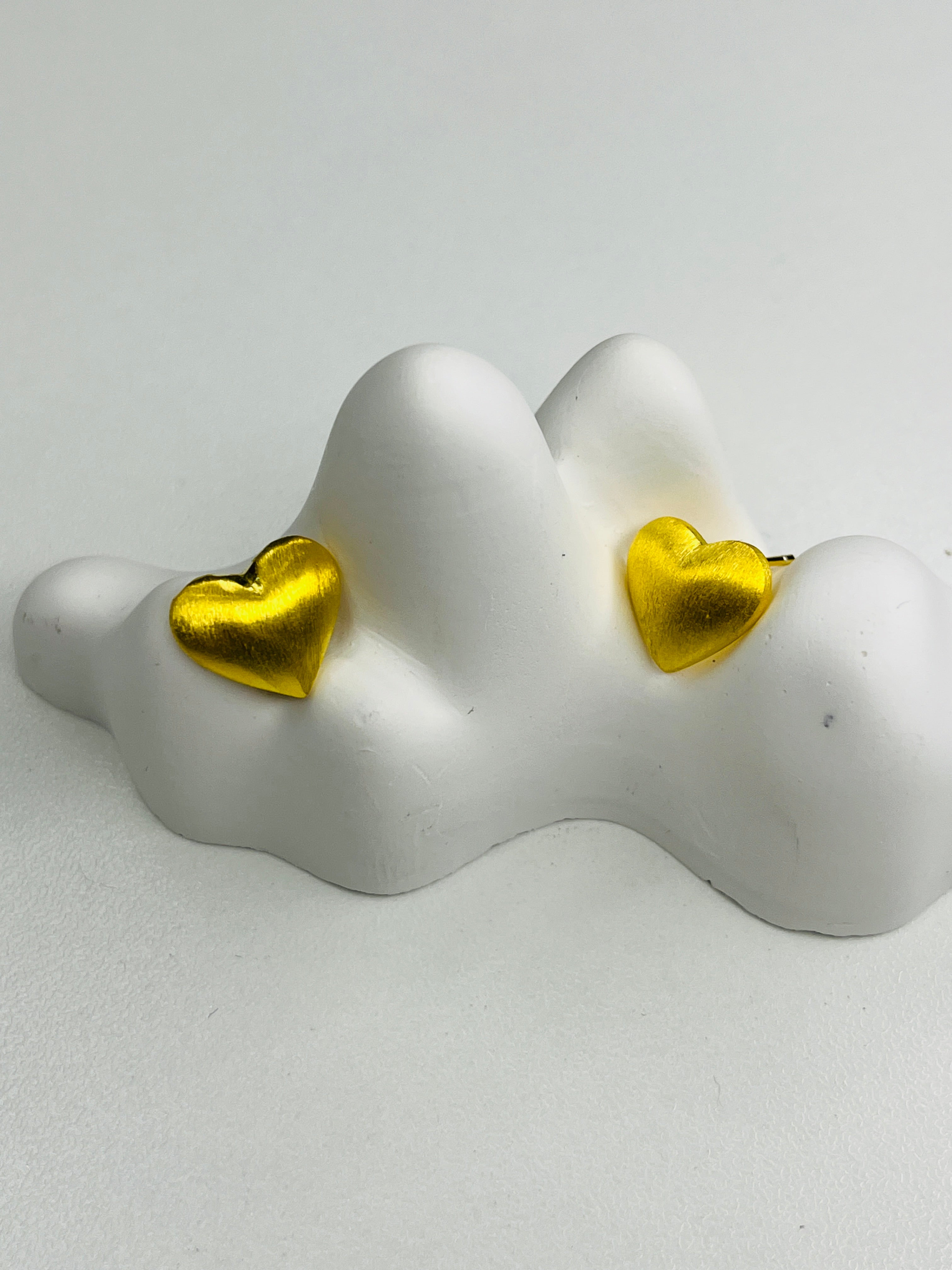 Gold-Plated Silver Brushed Heart Stud Earrings