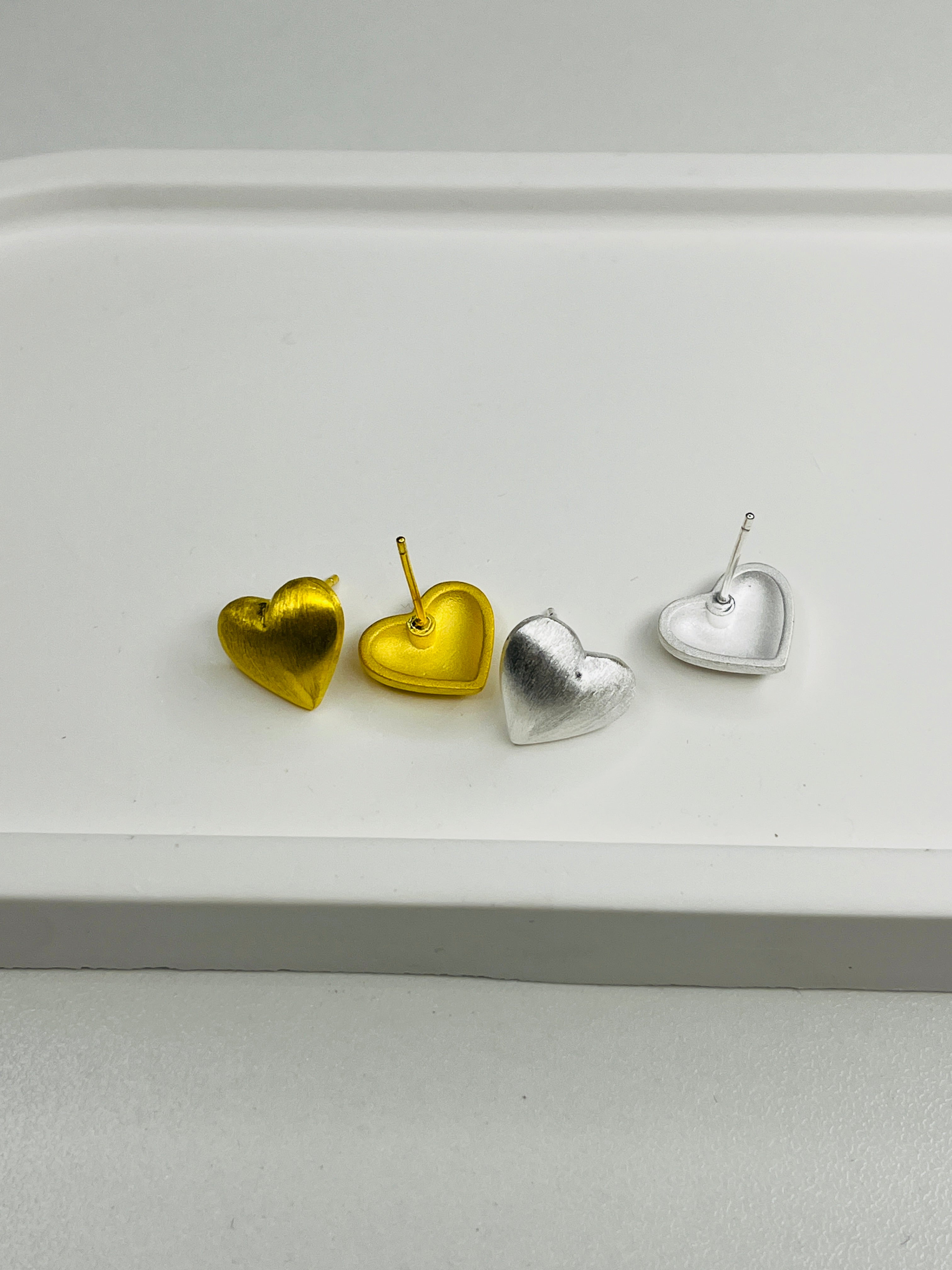 Gold-Plated Silver Brushed Heart Stud Earrings