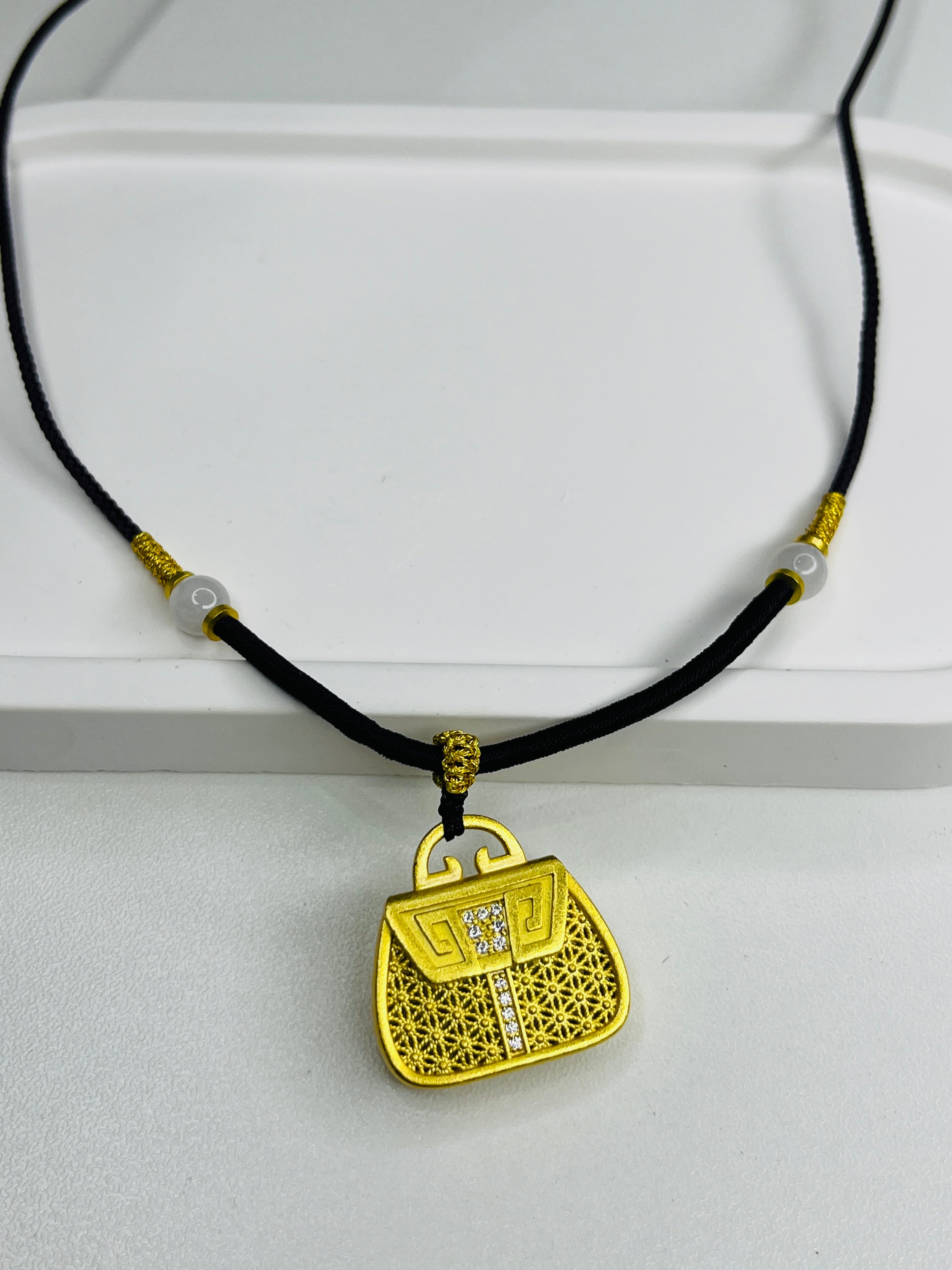 Gold-Plated Silver Hollow Briefcase Pendant Necklace