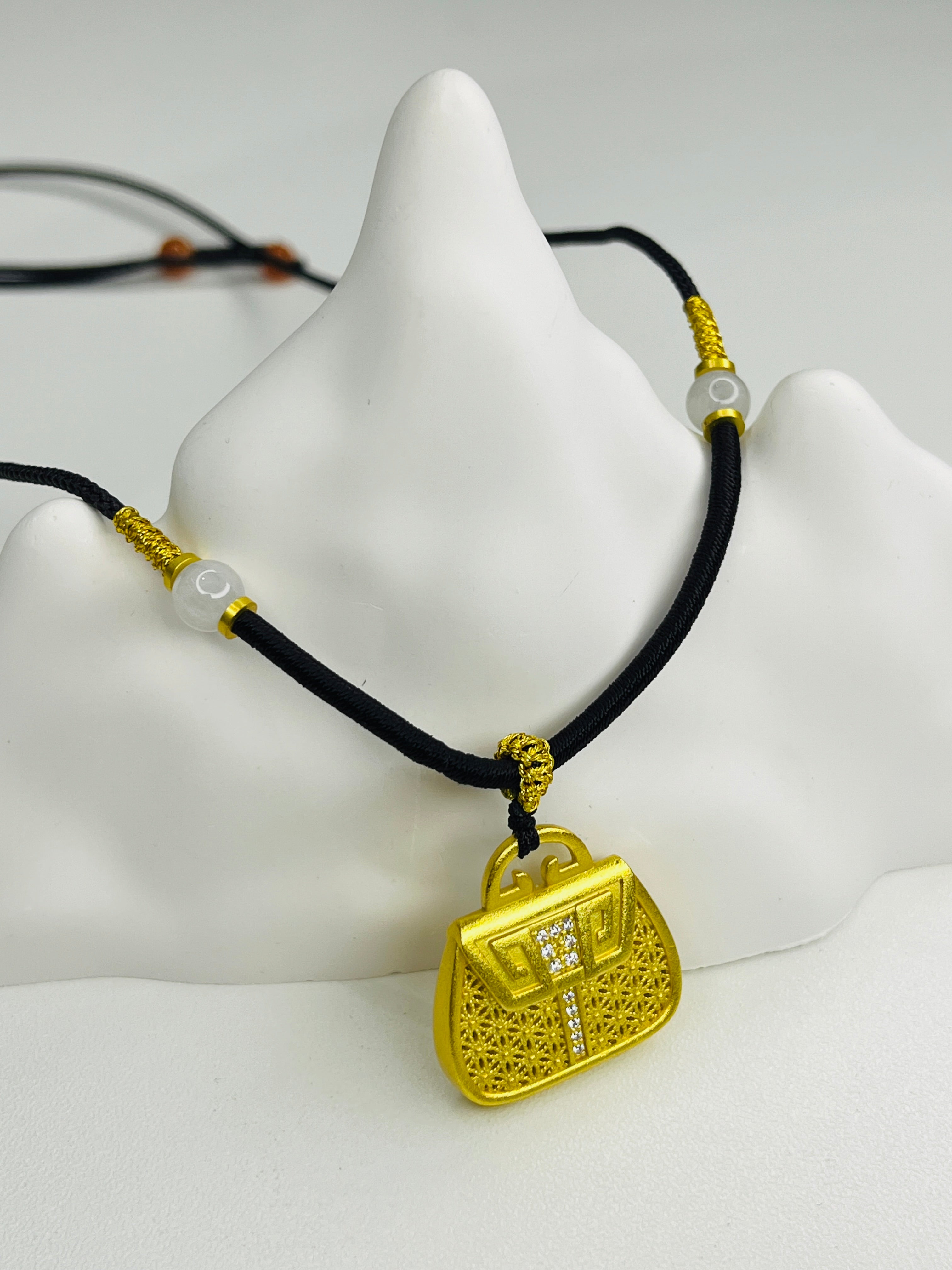 Gold-Plated Silver Hollow Briefcase Pendant Necklace