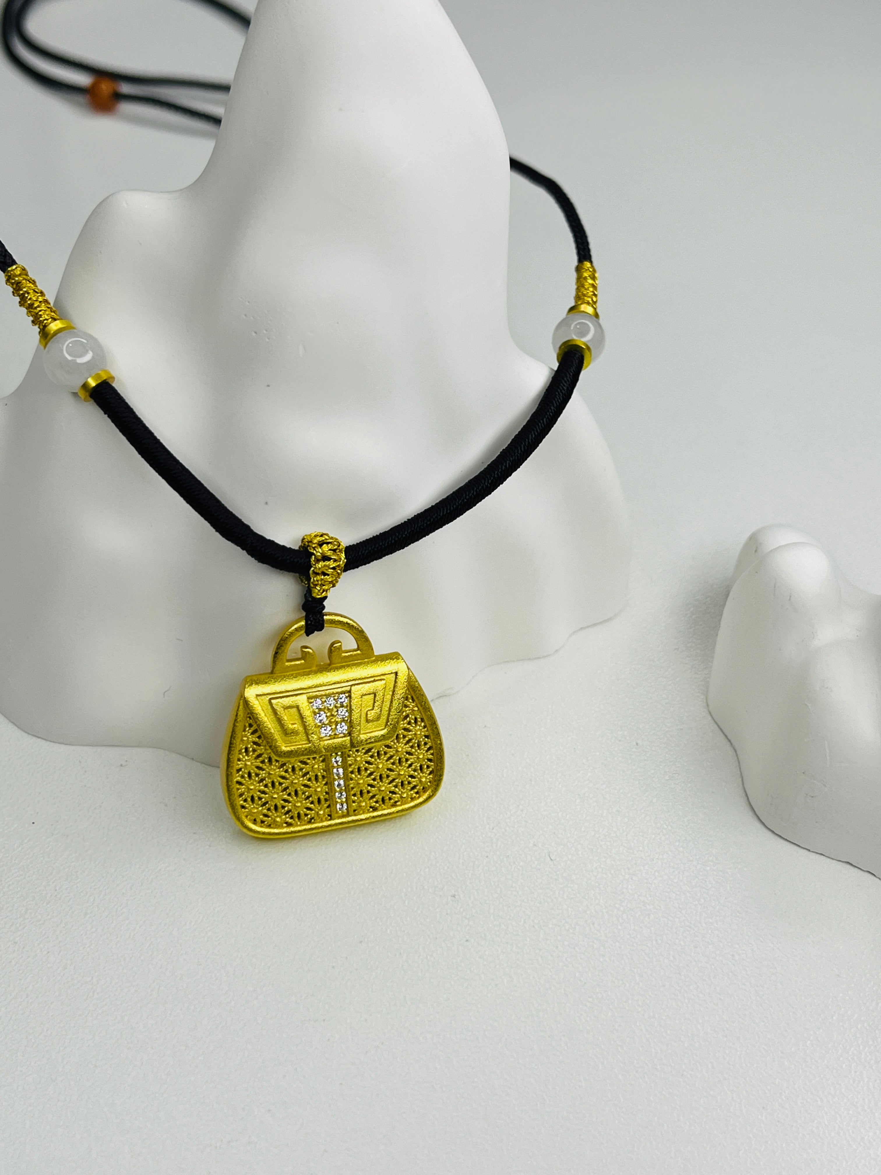 Gold-Plated Silver Hollow Briefcase Pendant Necklace