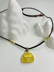 Gold-Plated Silver Hollow Briefcase Pendant Necklace