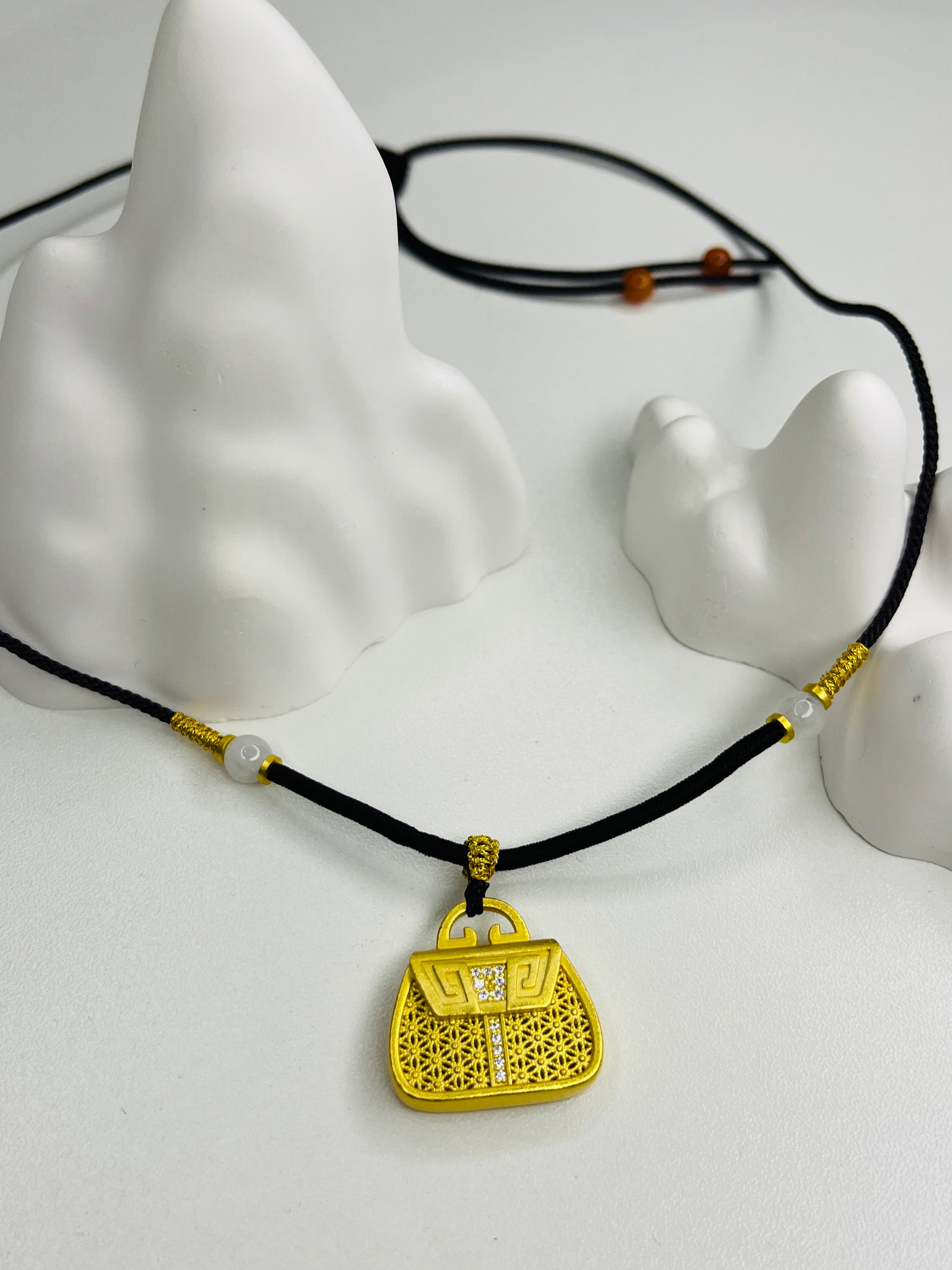 Gold-Plated Silver Hollow Briefcase Pendant Necklace