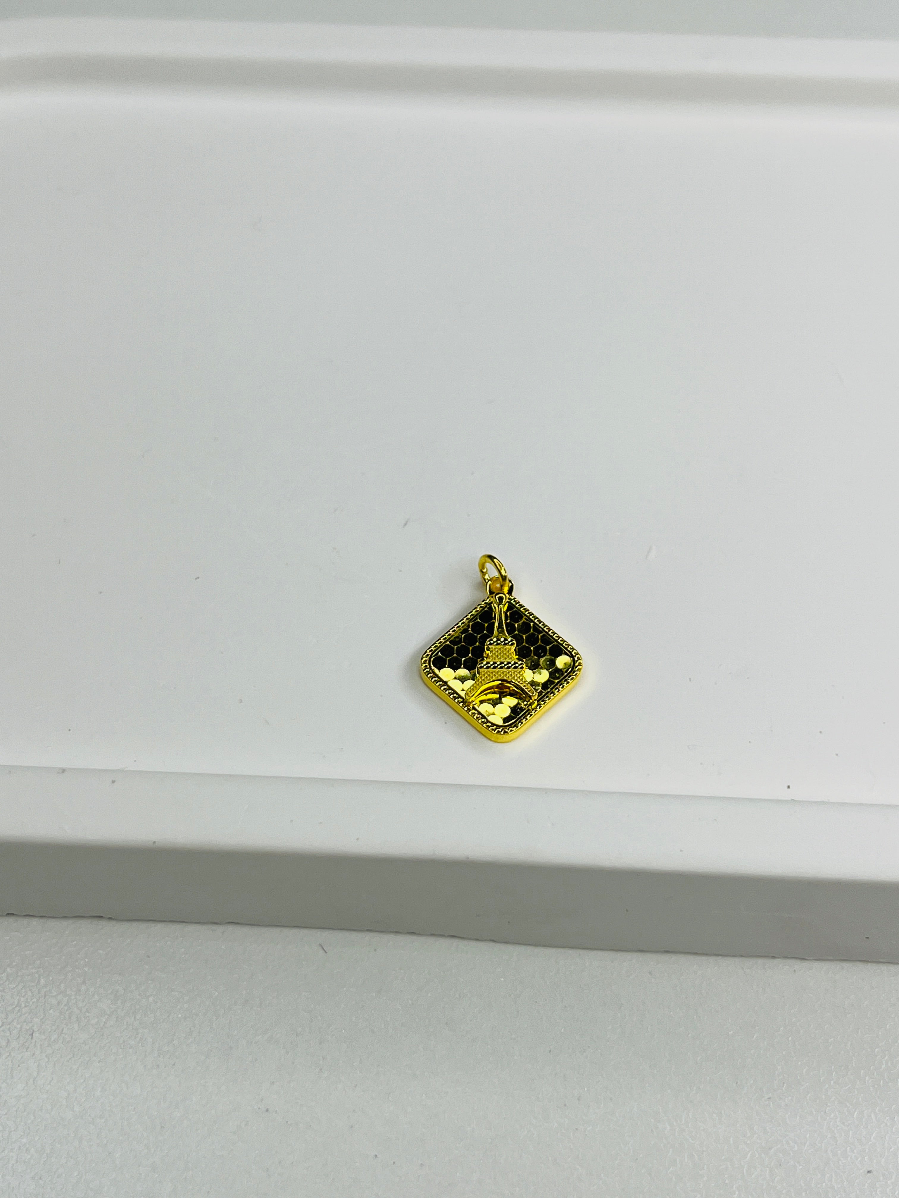 Gold-Plated Silver Square Pendant with Pagoda Design Necklace