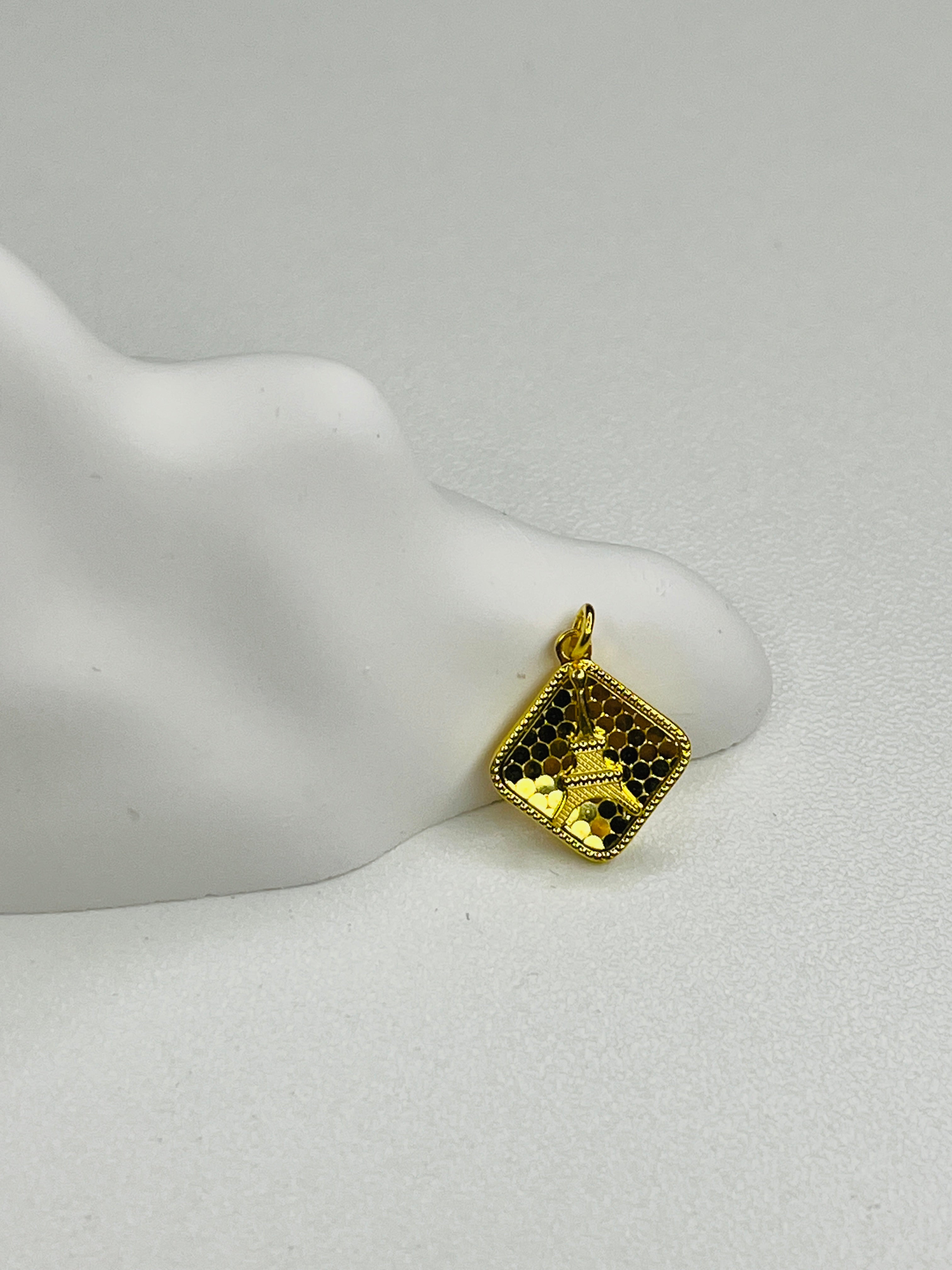 Gold-Plated Silver Square Pendant with Pagoda Design Necklace