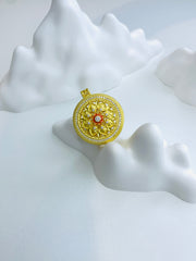 Orange Lotus Hollow-out Gold Pendant