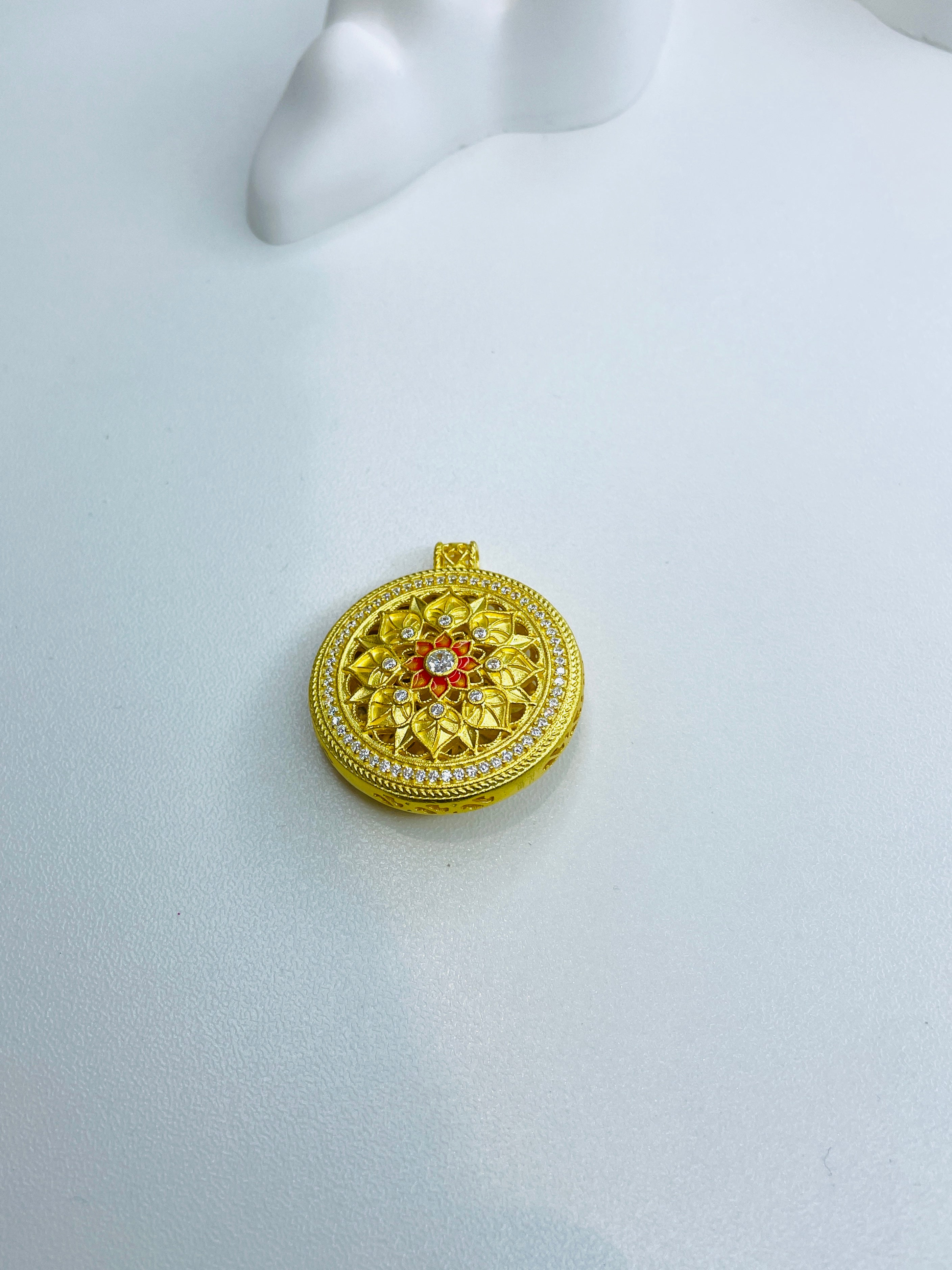 Orange Lotus Hollow-out Gold Pendant