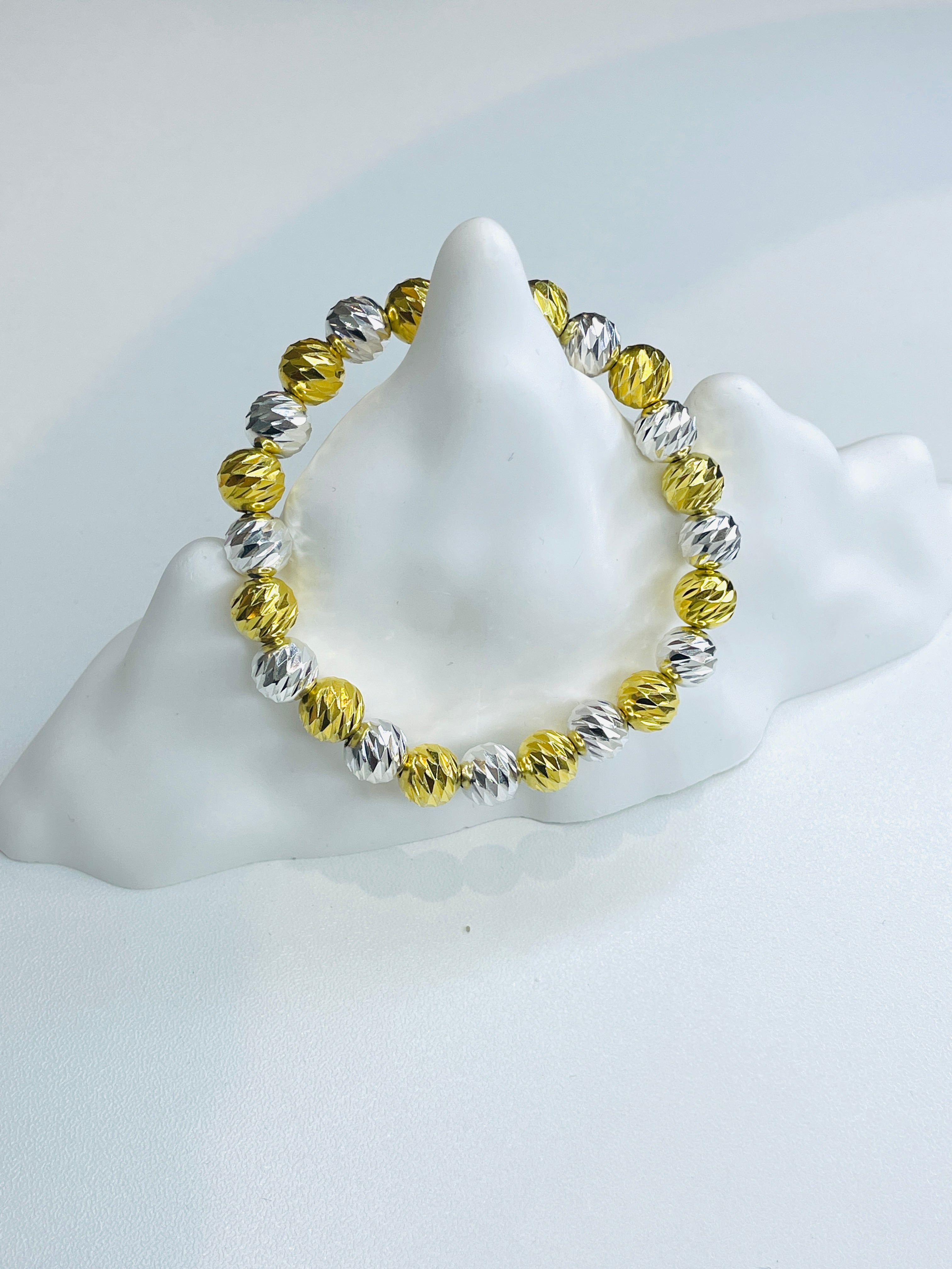 Two-Tone Oblique-Cut Bead Bracelet