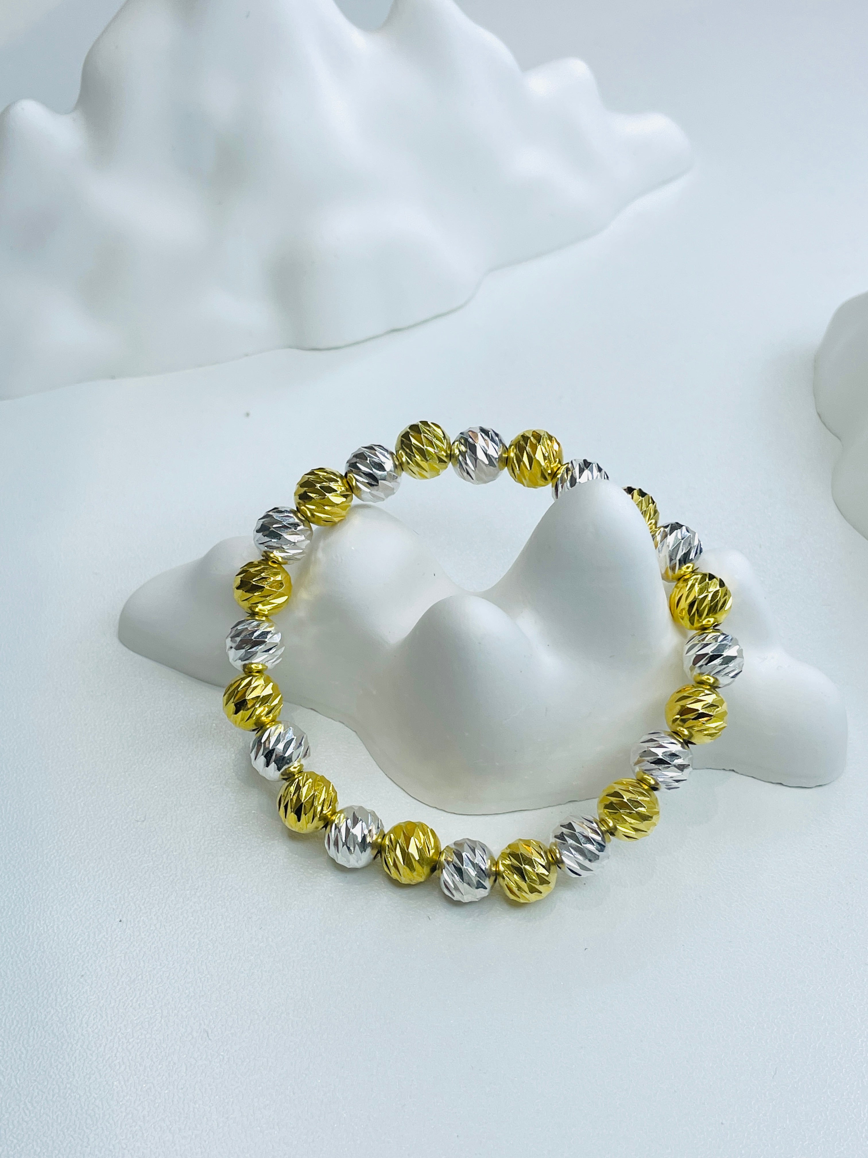 Two-Tone Oblique-Cut Bead Bracelet