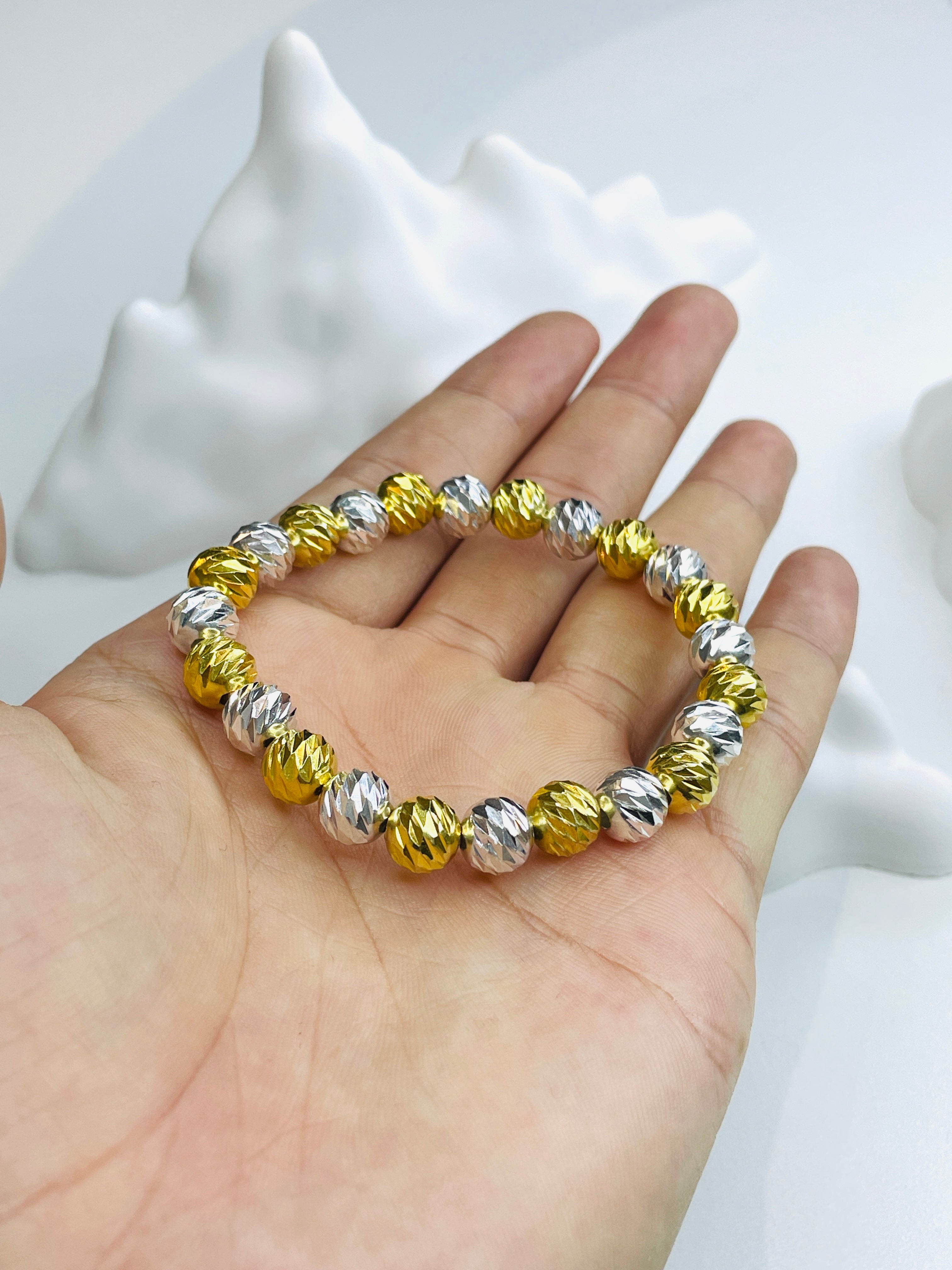 Two-Tone Oblique-Cut Bead Bracelet