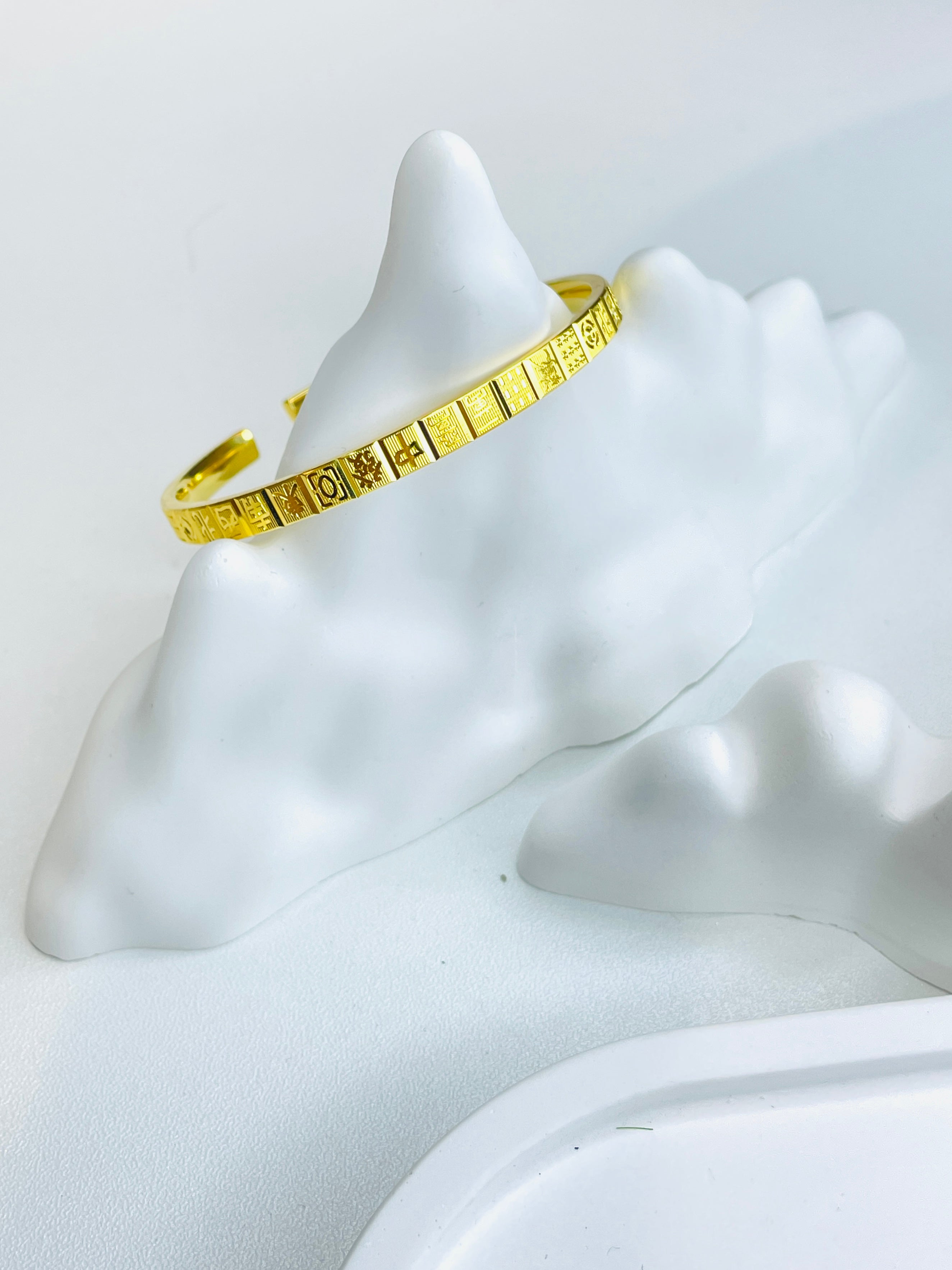 Gold Mahjong Tile Open Bangle