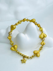 Gold Peach-Heart Beaded Bracelet with Star Charm