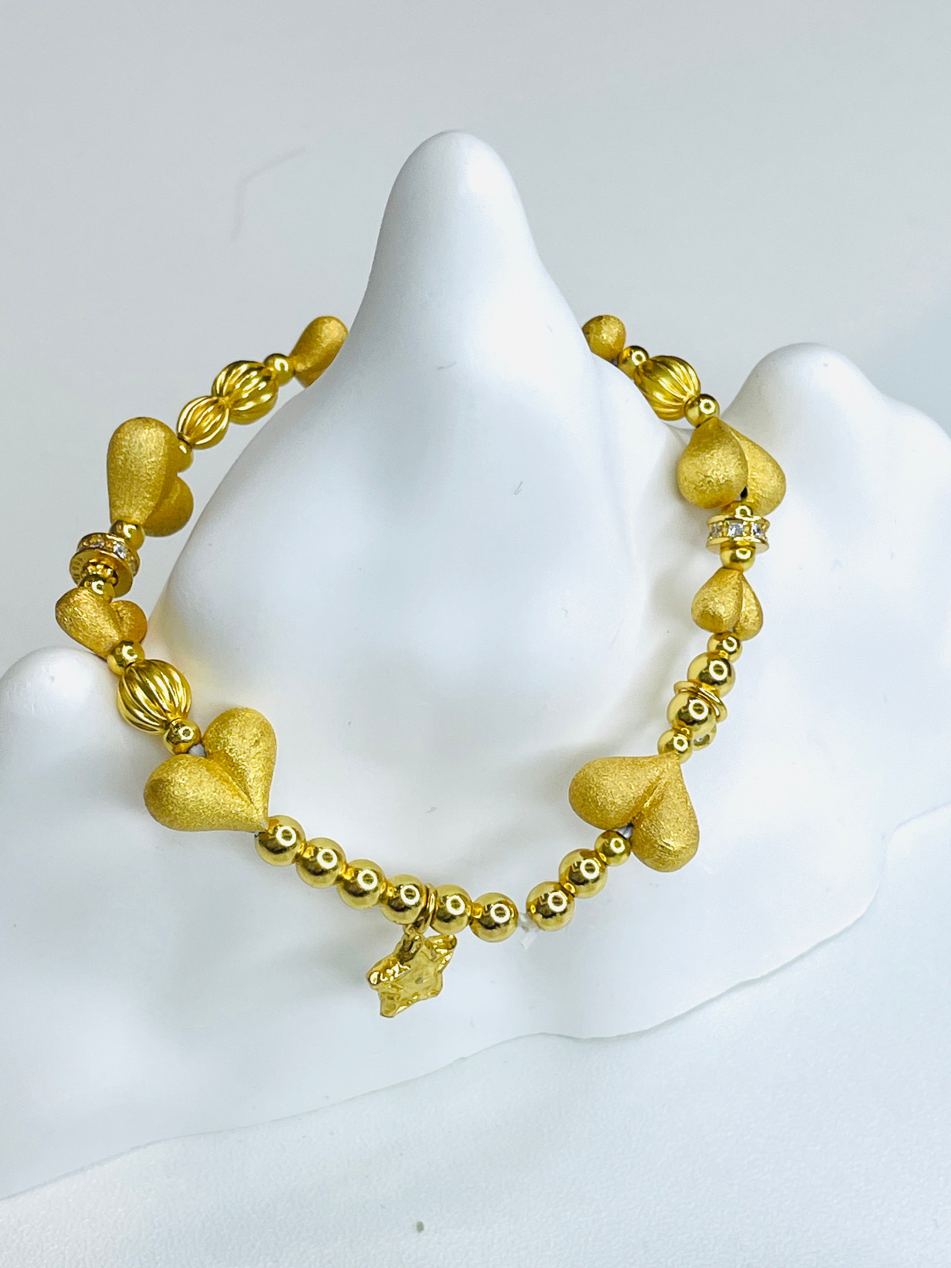 Gold Peach-Heart Beaded Bracelet with Star Charm