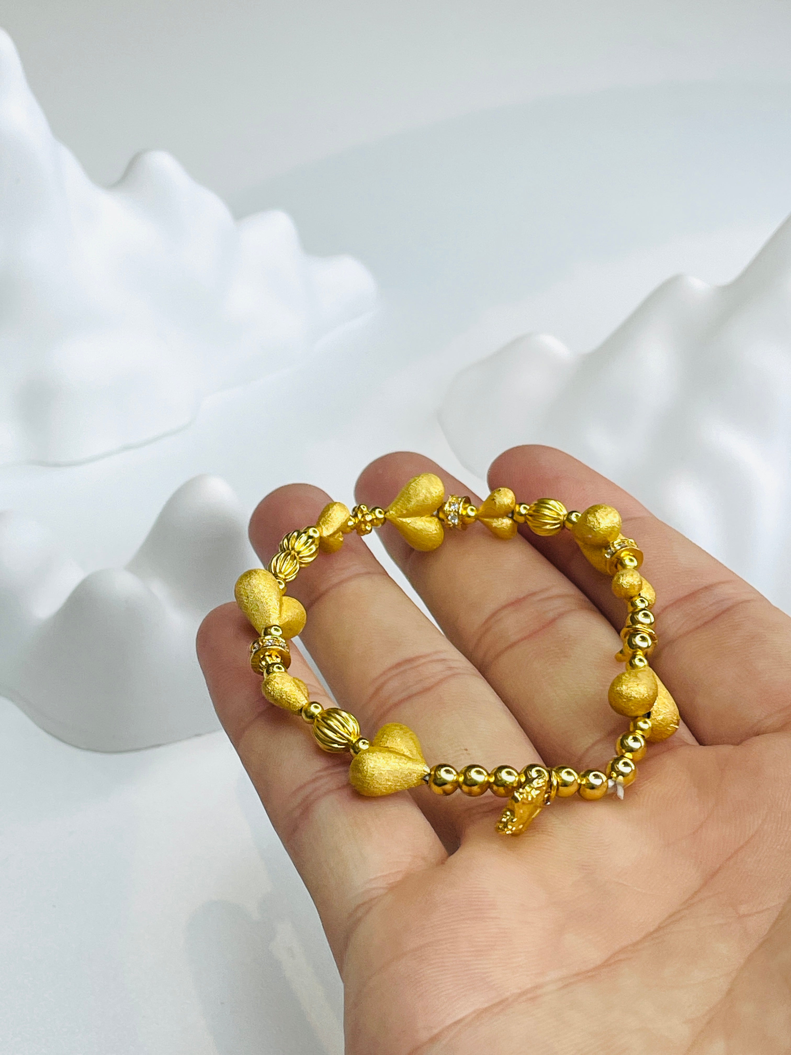 Gold Peach-Heart Beaded Bracelet with Star Charm