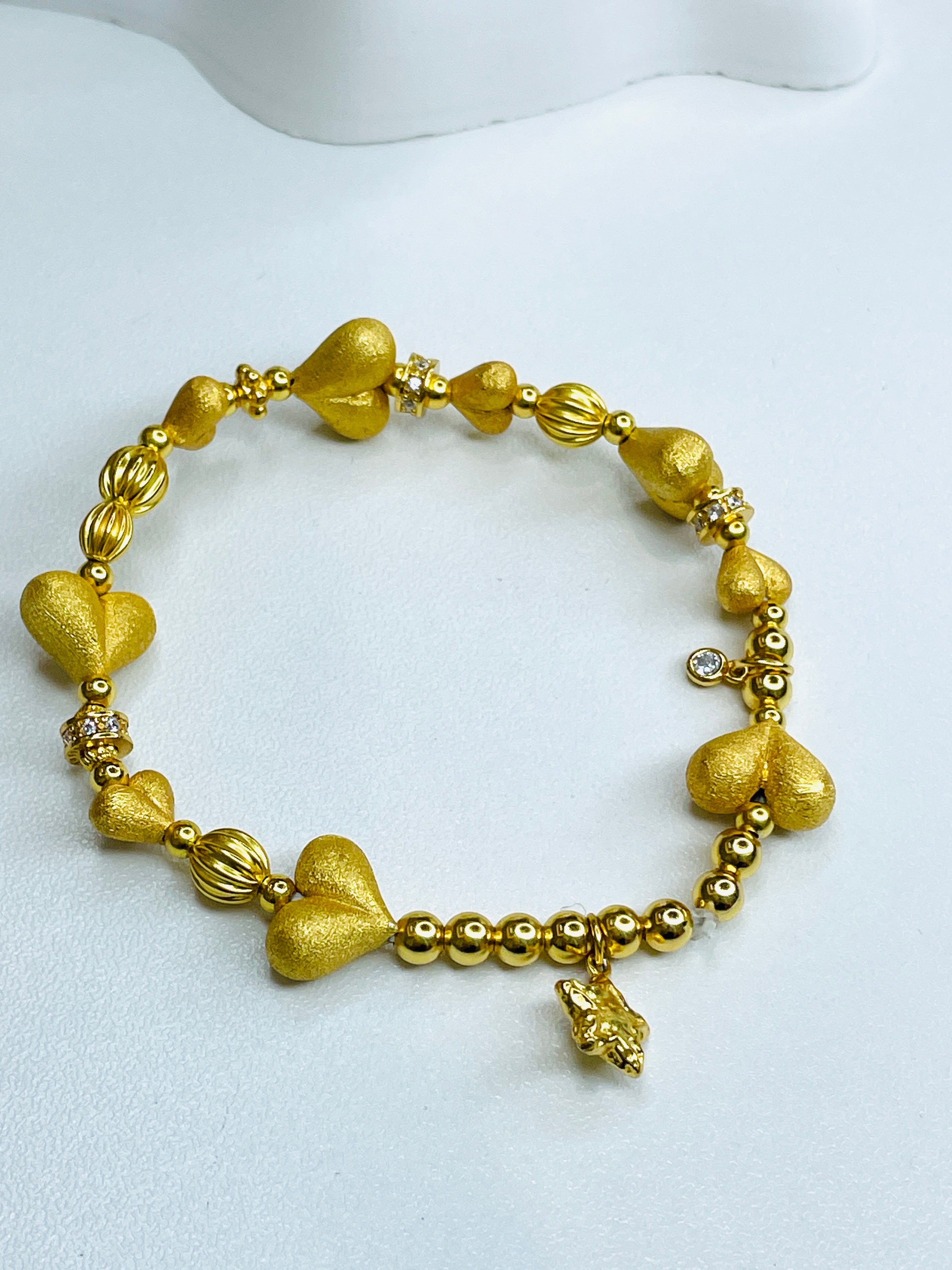 Gold Peach-Heart Beaded Bracelet with Star Charm