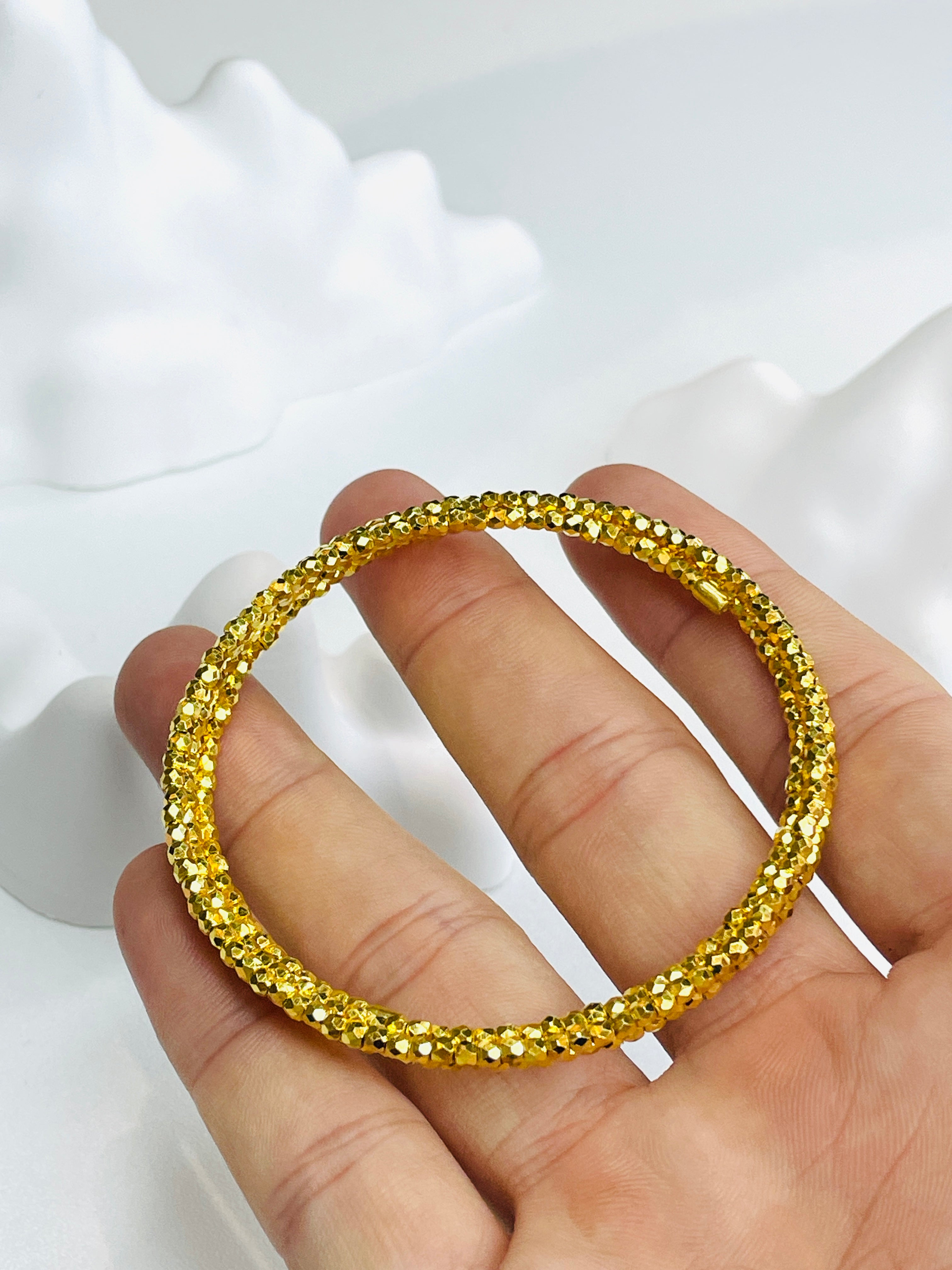Gold Three-Row Textured Bangle
