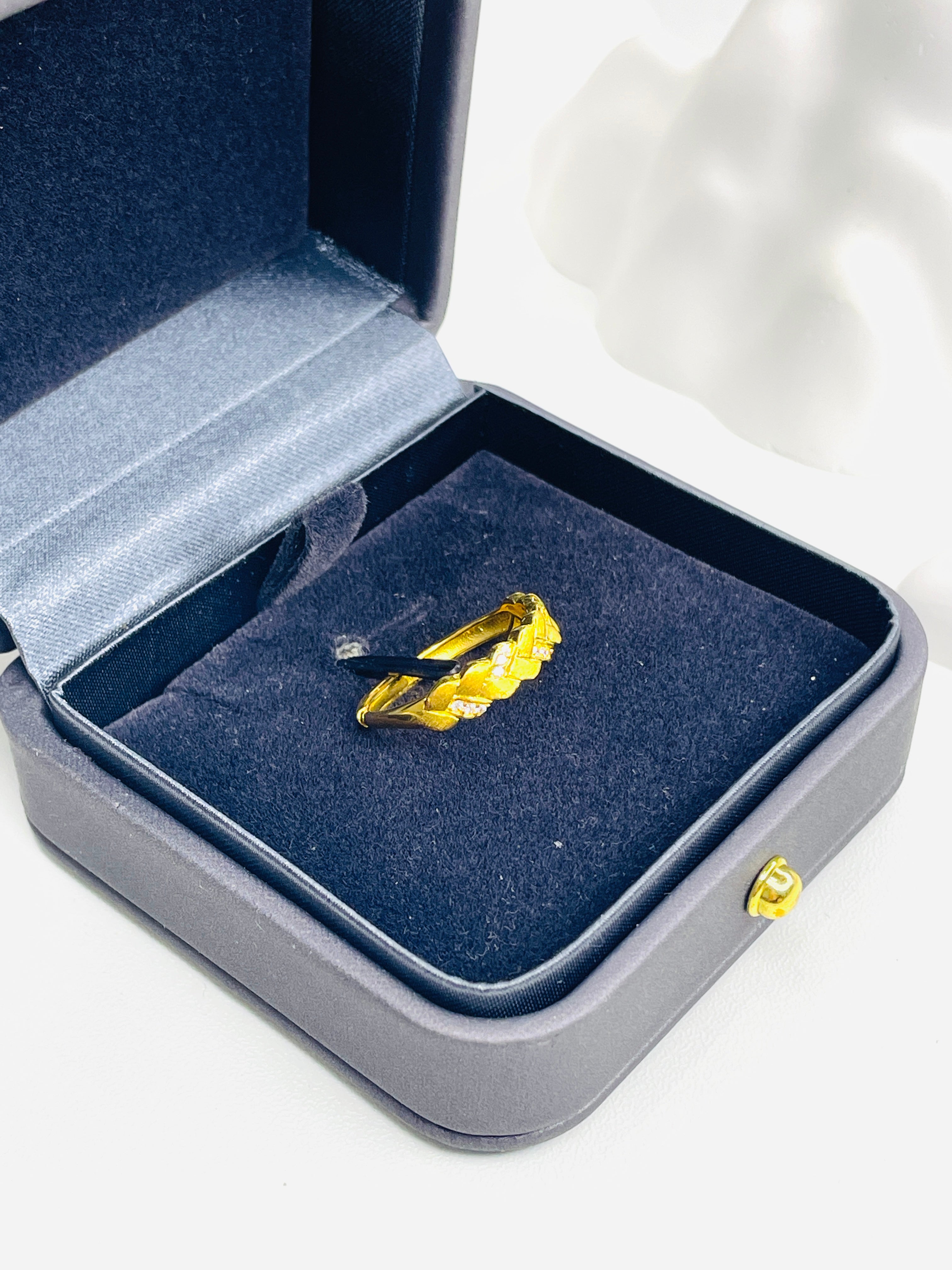 Gold Woven Diamond-Embedded Adjustable Open-Ring