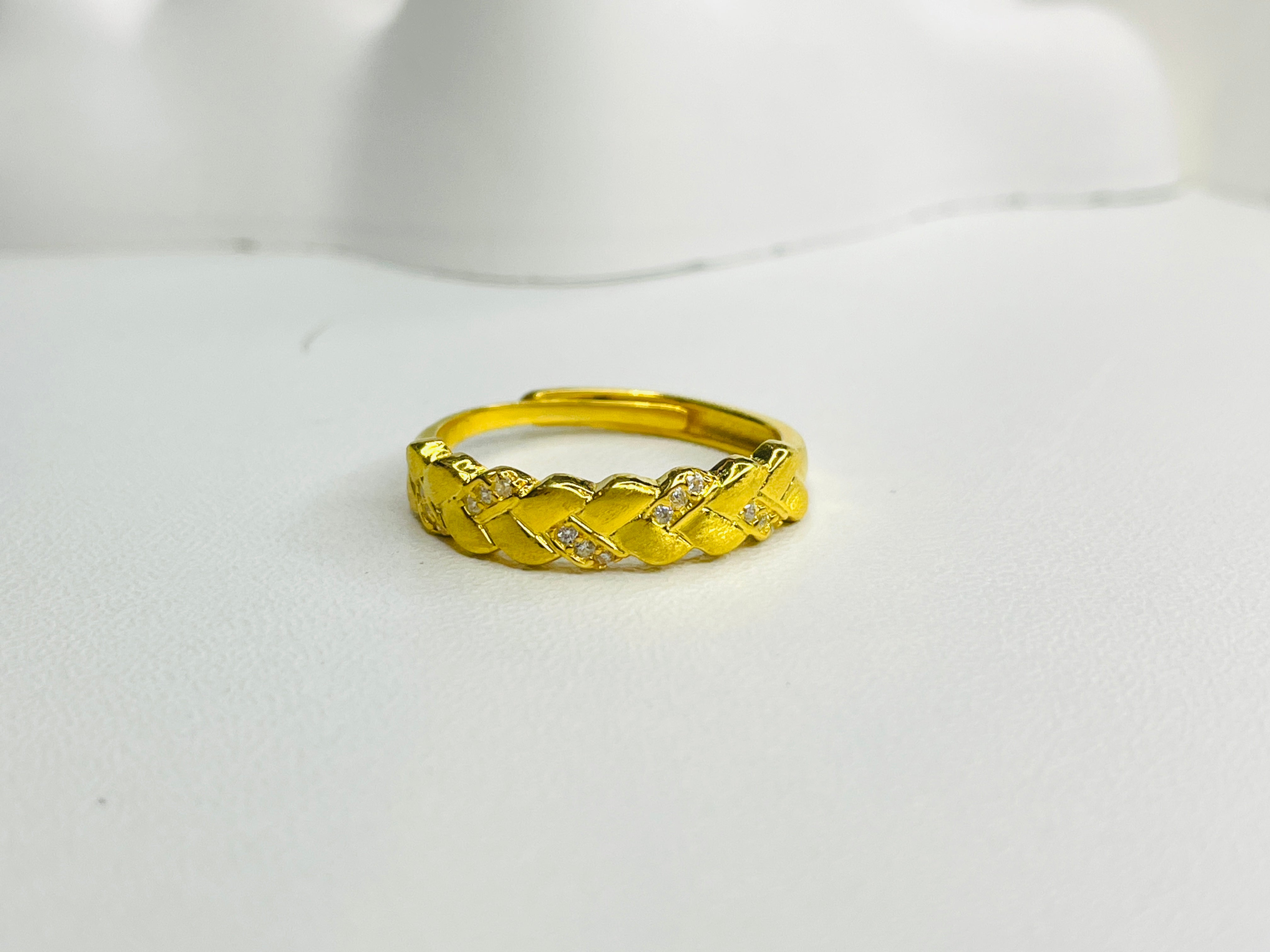 Gold Woven Diamond-Embedded Adjustable Open-Ring