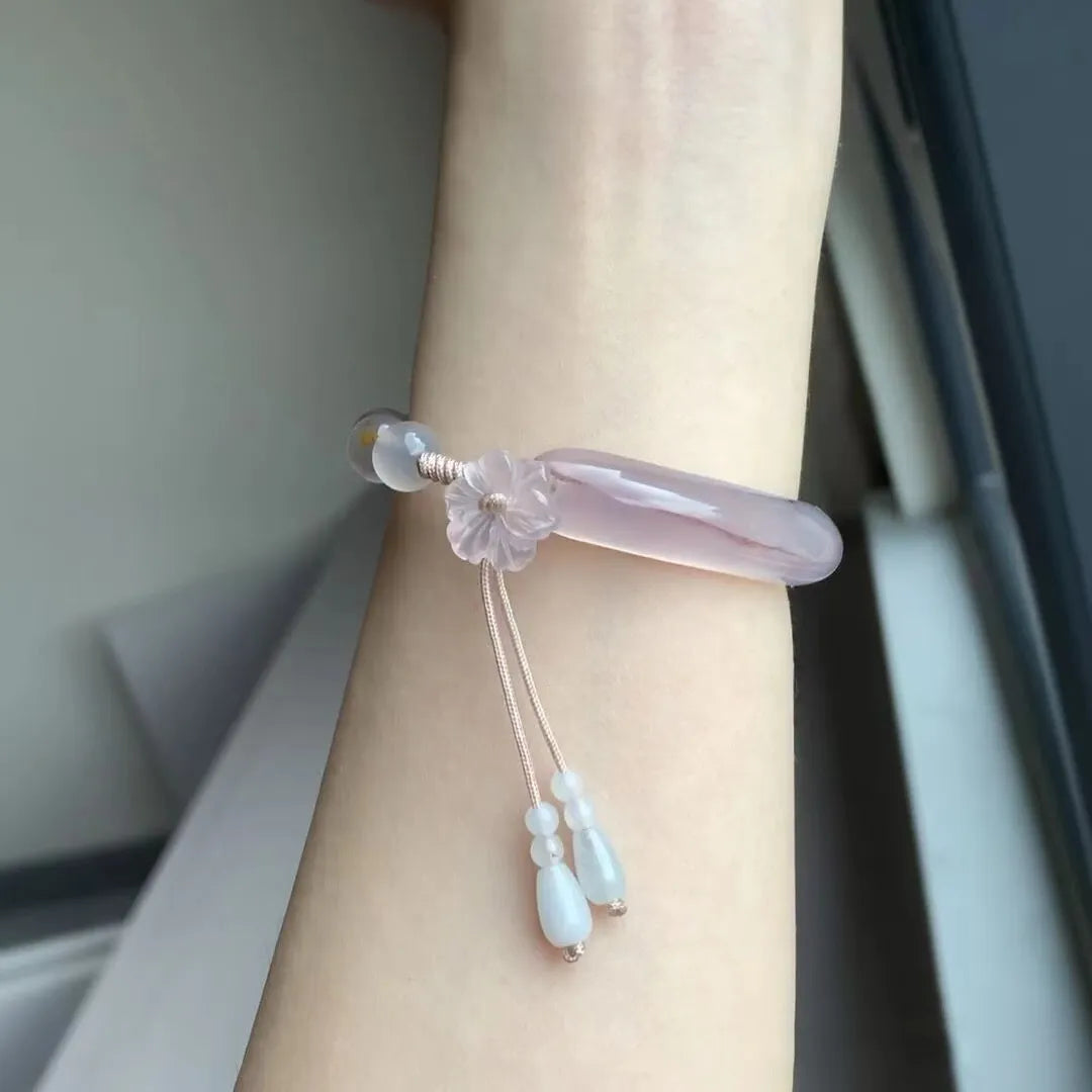 Neo-Chinese Style Flower Beaded Patchwork Bracelet with Rose Quartz