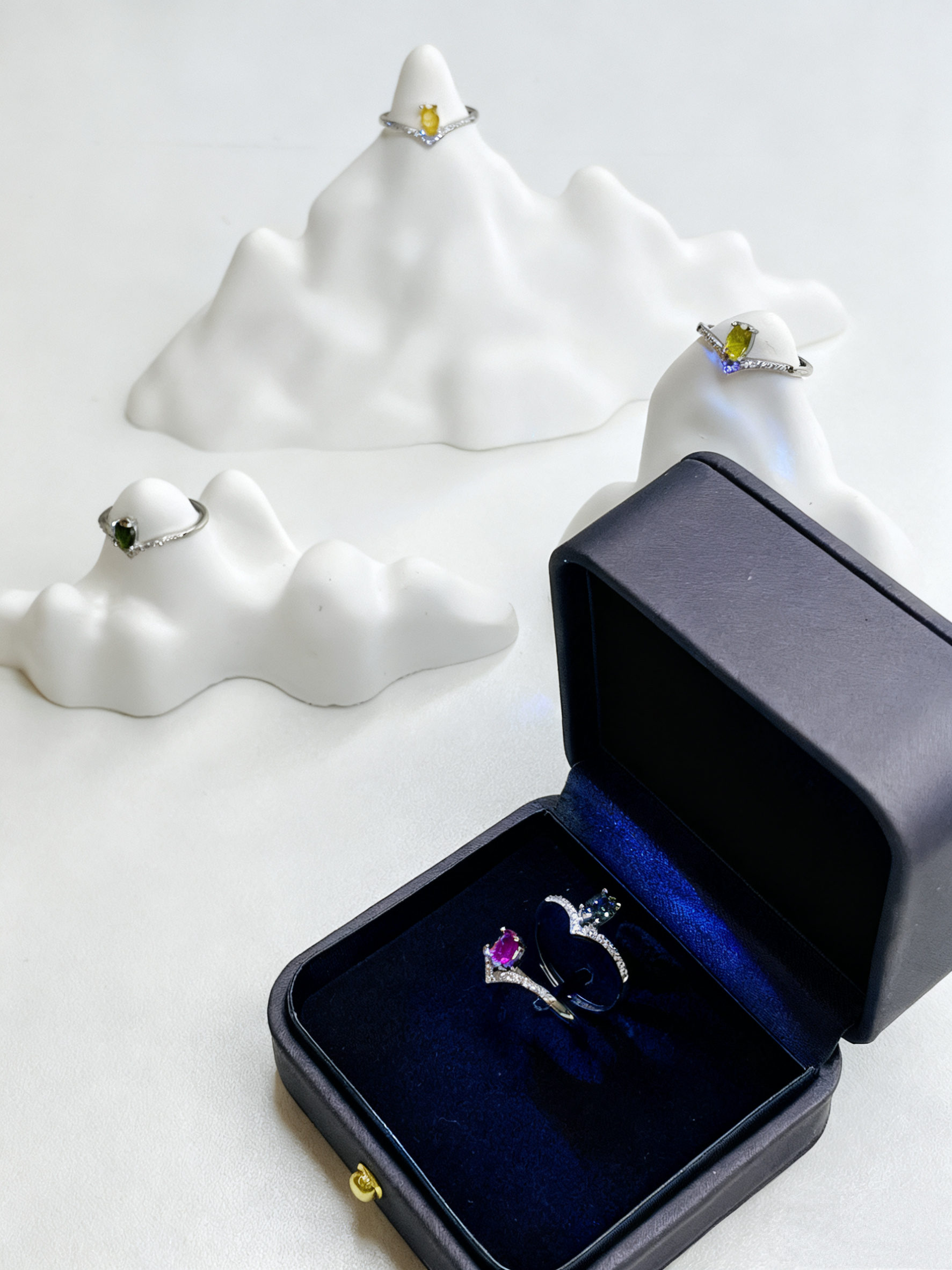 Silver Inlaid Princess Cut Colored Gemstone Ring