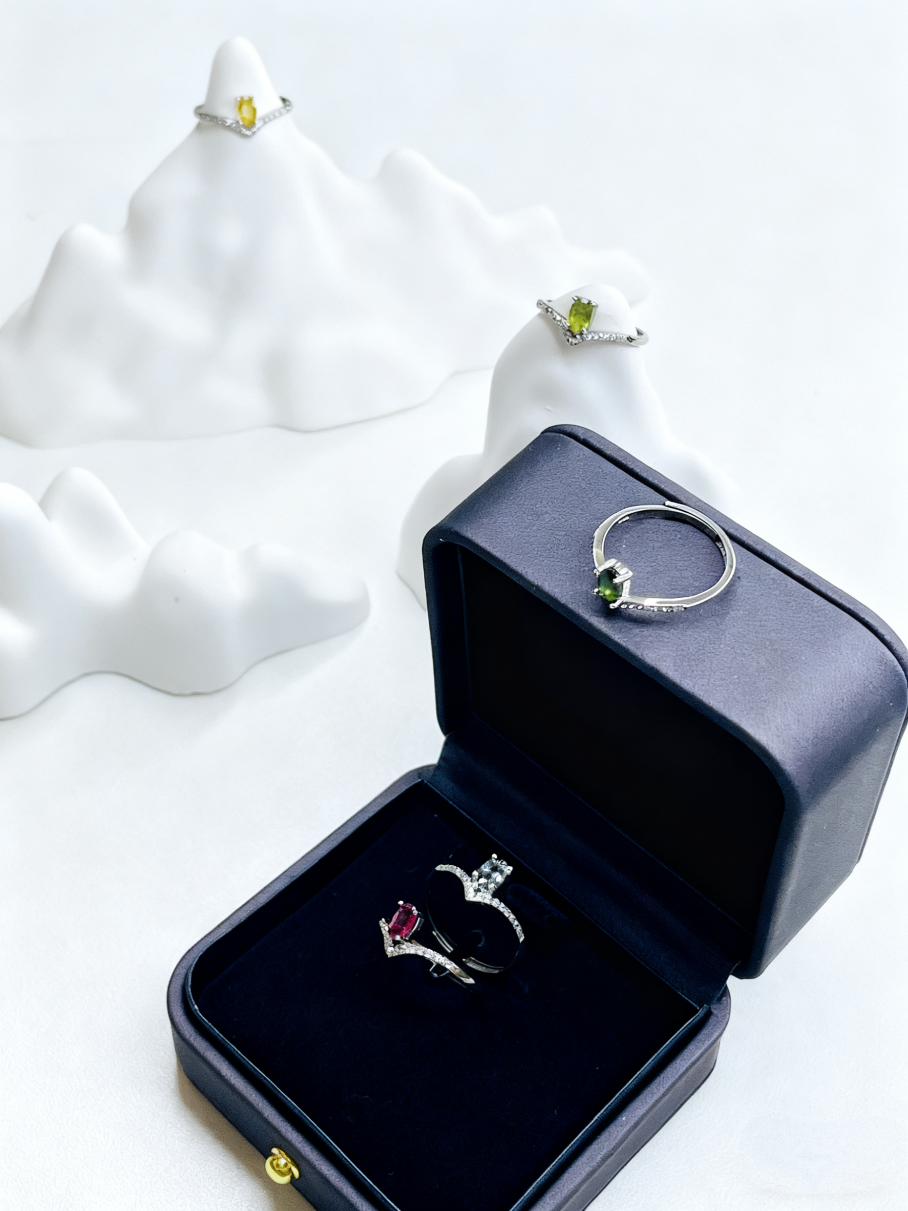 Silver Inlaid Princess Cut Colored Gemstone Ring