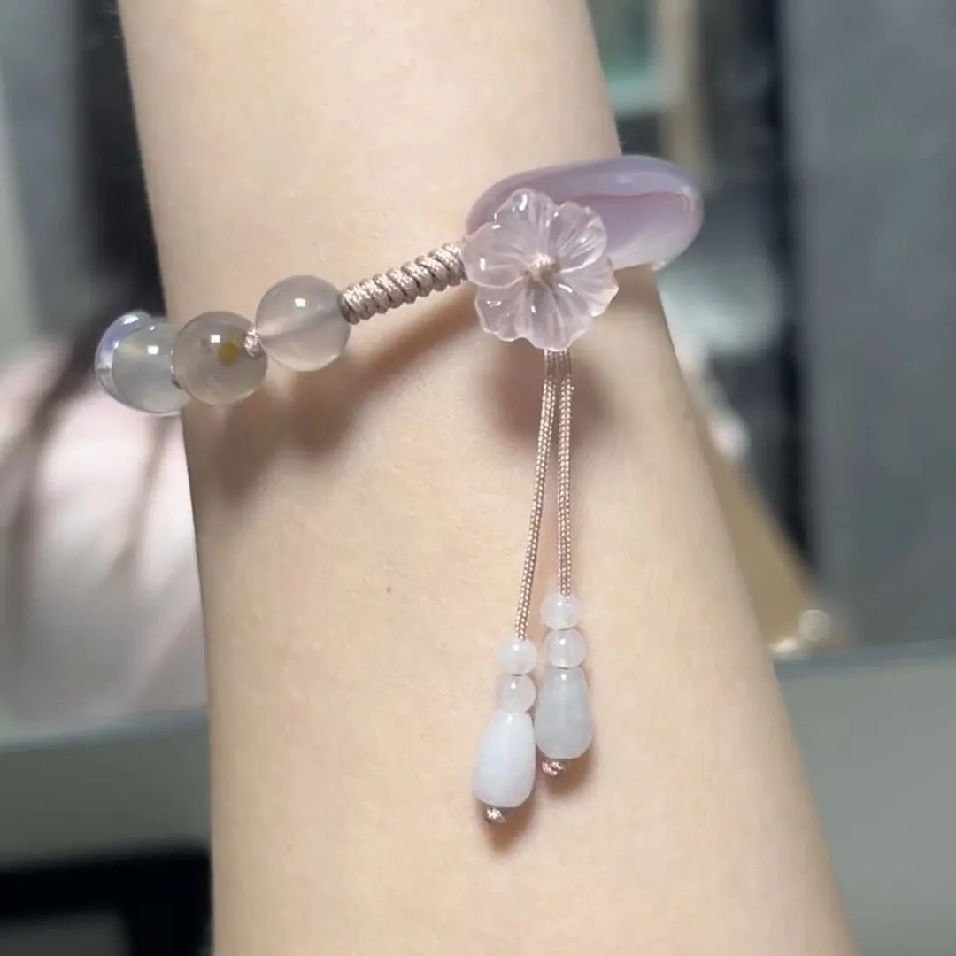 Neo-Chinese Style Flower Beaded Patchwork Bracelet with Rose Quartz