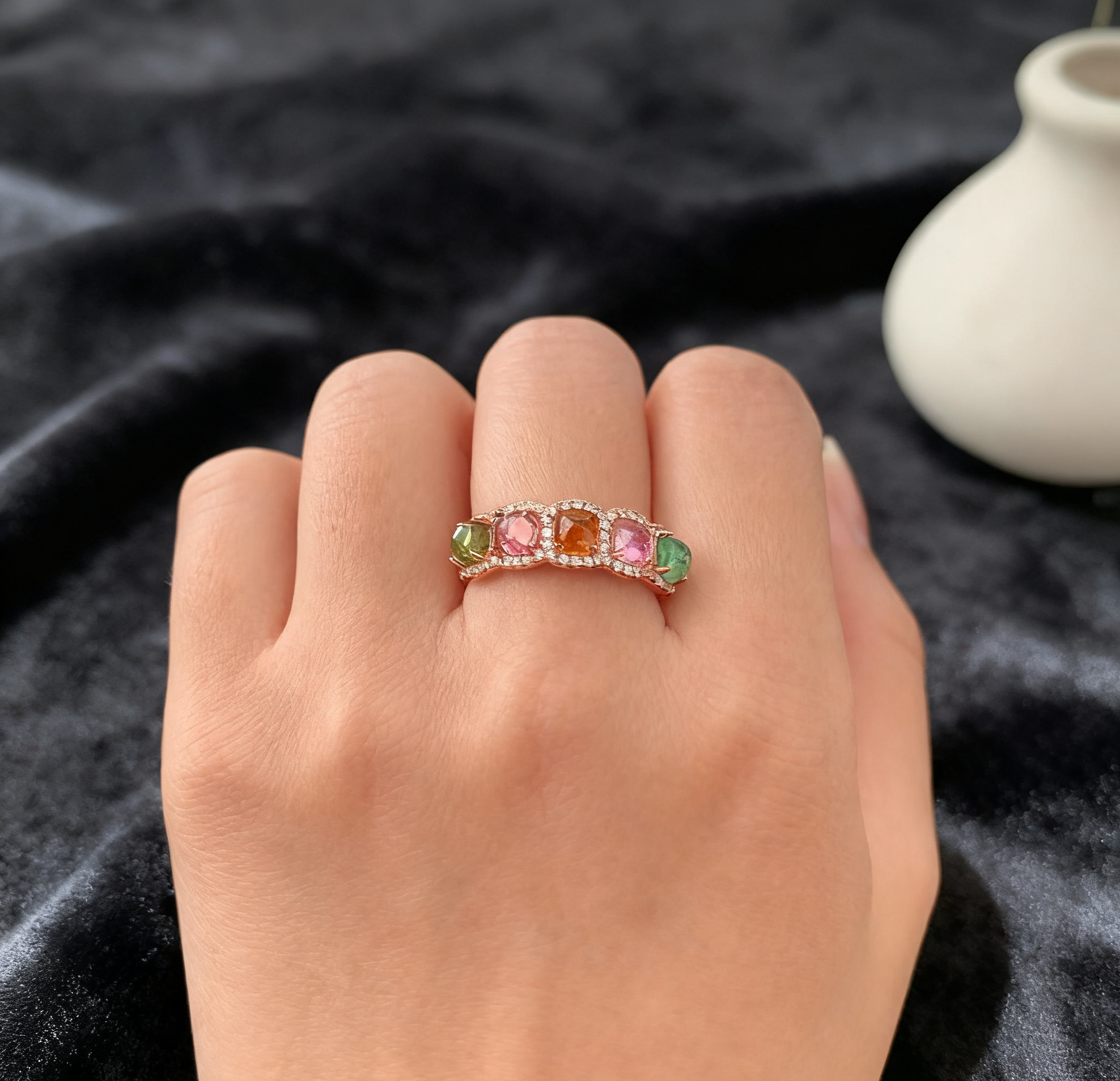 S925 Tourmaline Sugar Loaf Ring