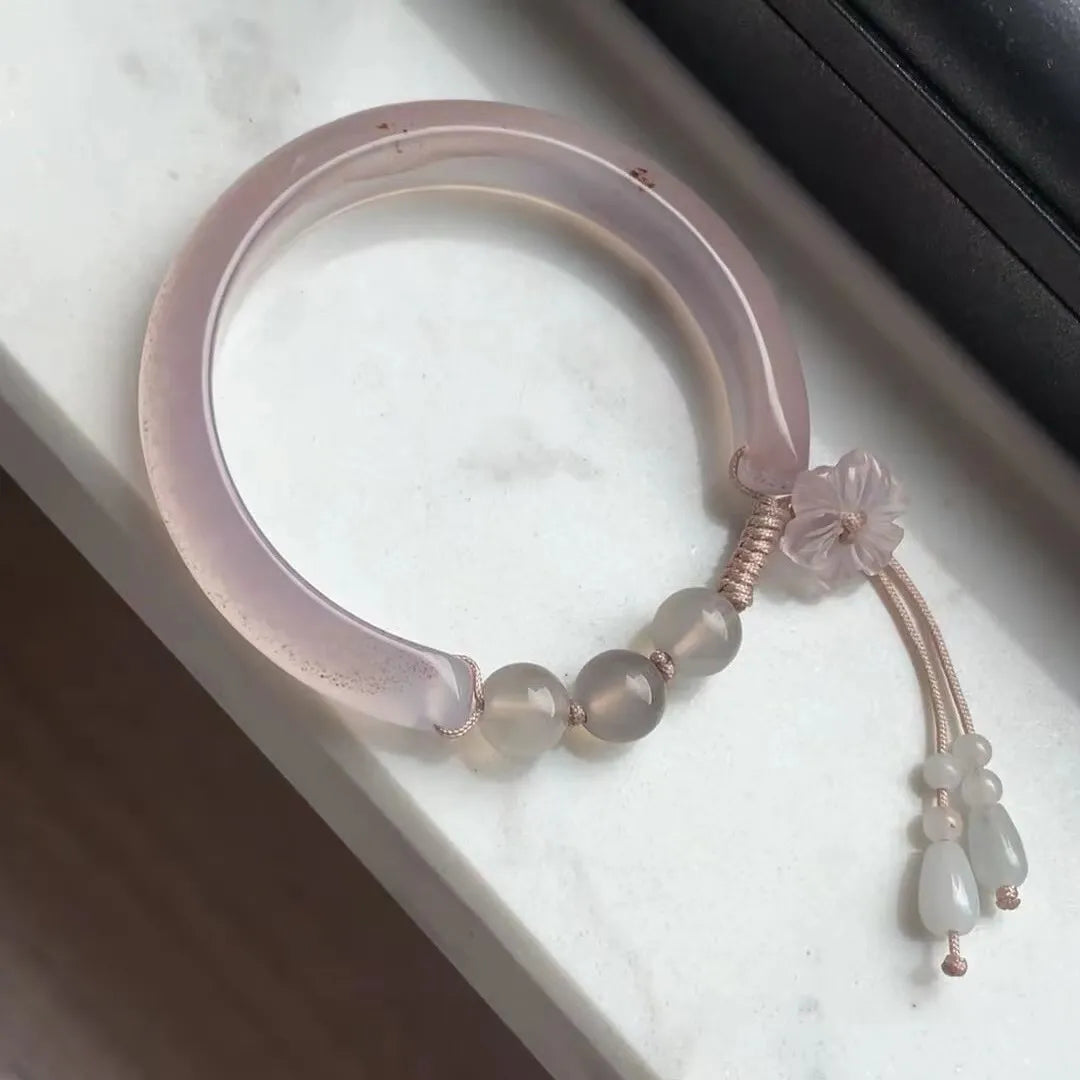 Neo-Chinese Style Flower Beaded Patchwork Bracelet with Rose Quartz