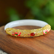 Gold and White Hetian Jade Bangle