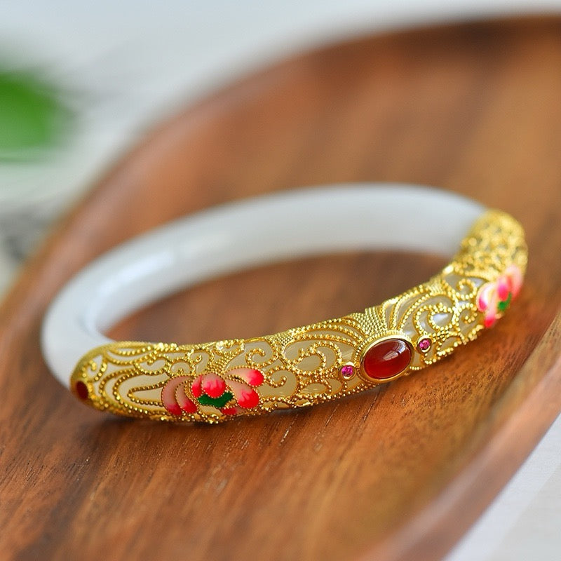 Gold and White Hetian Jade Bangle