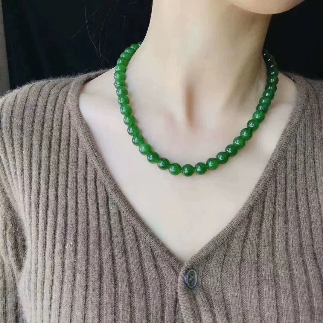 Natural Jewelry Natural Hetian Jade Xinjiang Necklace Jasper Spinach Beads Mother's Day Gift
